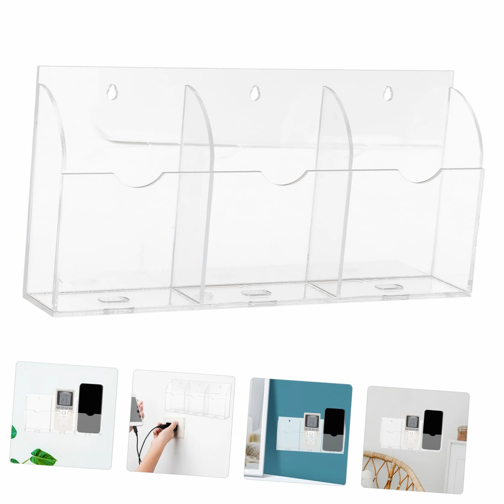 MAGICLULU 4 Pz Supporto di ricarica per smartphone da parete in acrilico a 3 slot custodia per telefono impermeabile magnetico presa wall organizer portatelecomando rack porta telecomando