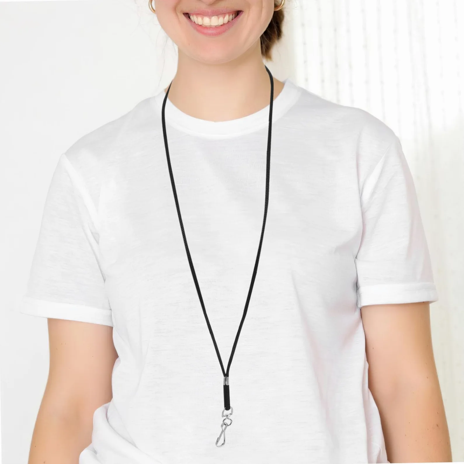100pezzi Cordino Porta Badge Nero Clip in Metallo Laccetto Porta Badge da Collo per Tessere Identificative per Lavoro Ufficio e Scuola