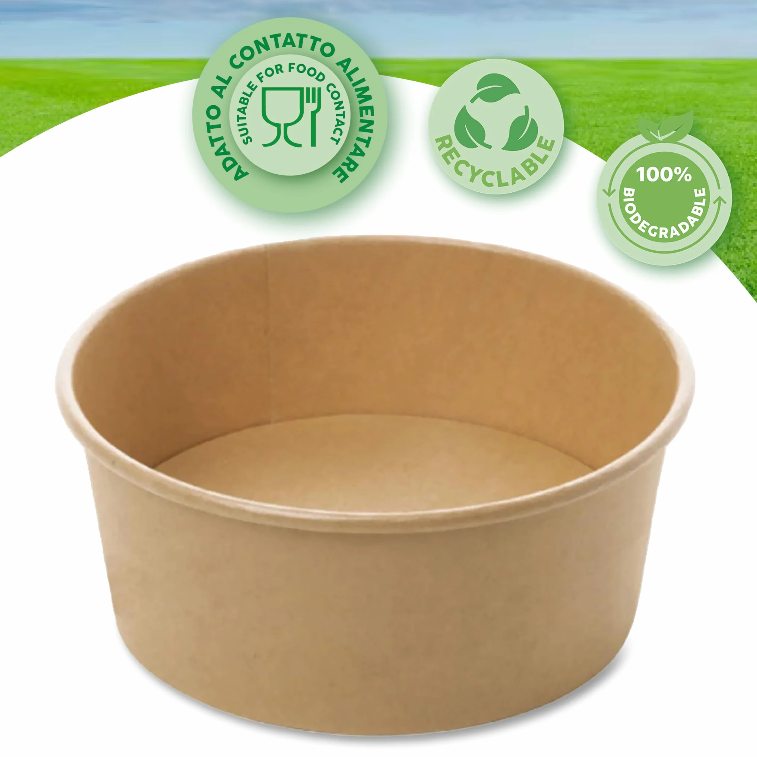 Ciotole di Carta 1000 ml con Coperchio Compostabili Biodegradabili Monouso diam. 14,8 cm