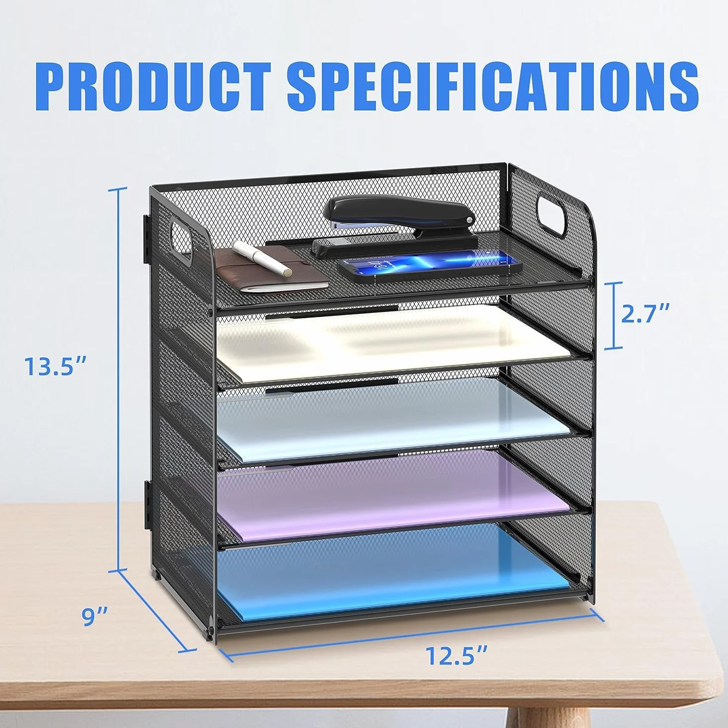 Organizzatore di Lettere e File Mesh Desk, Smistatore di Carta per il Titolare della Cartella di File di Office Letter (Nero-5 Tray)