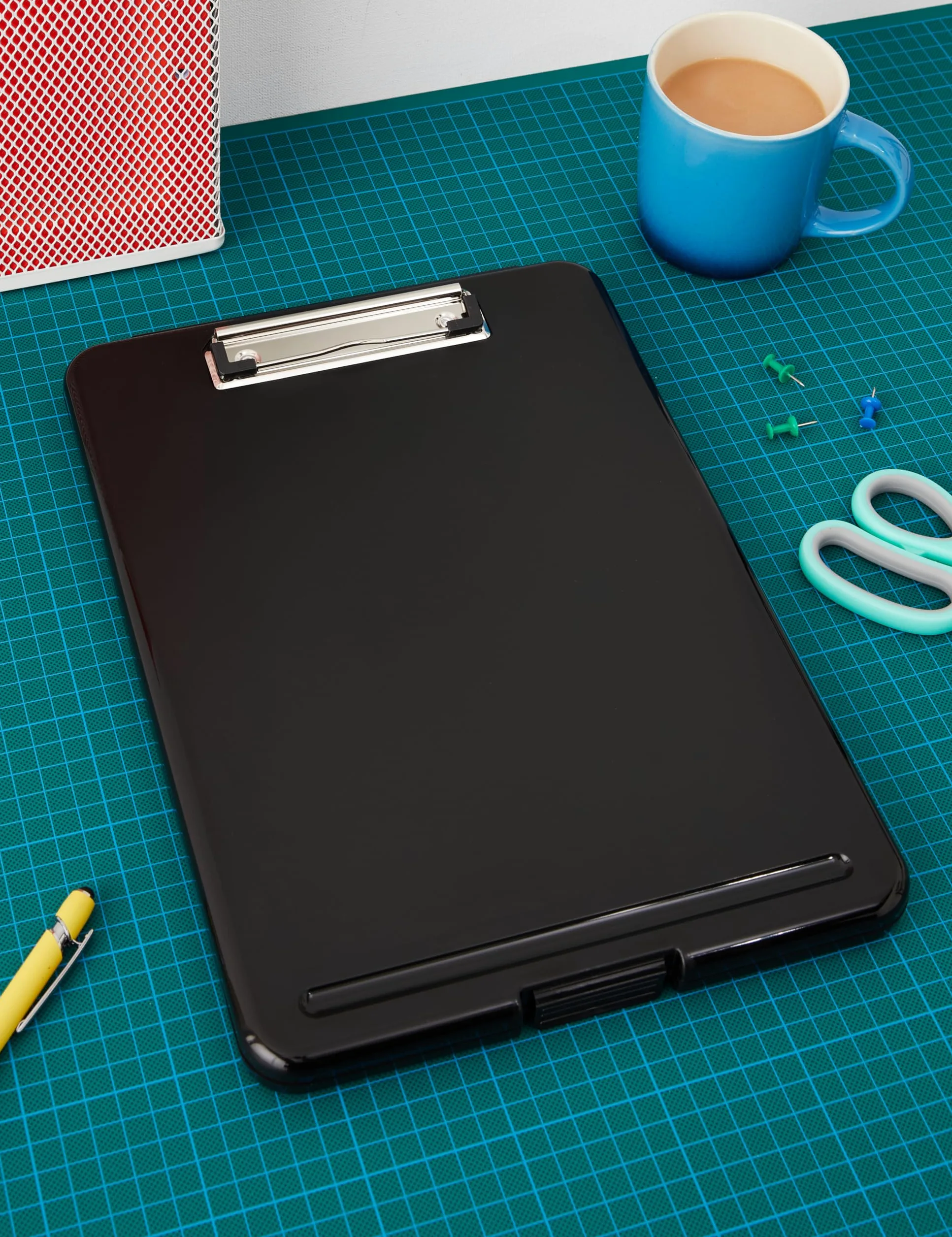 Amazon Basics Portablocco con scomparto portadocumenti, in plastica, confezione da 4, nero