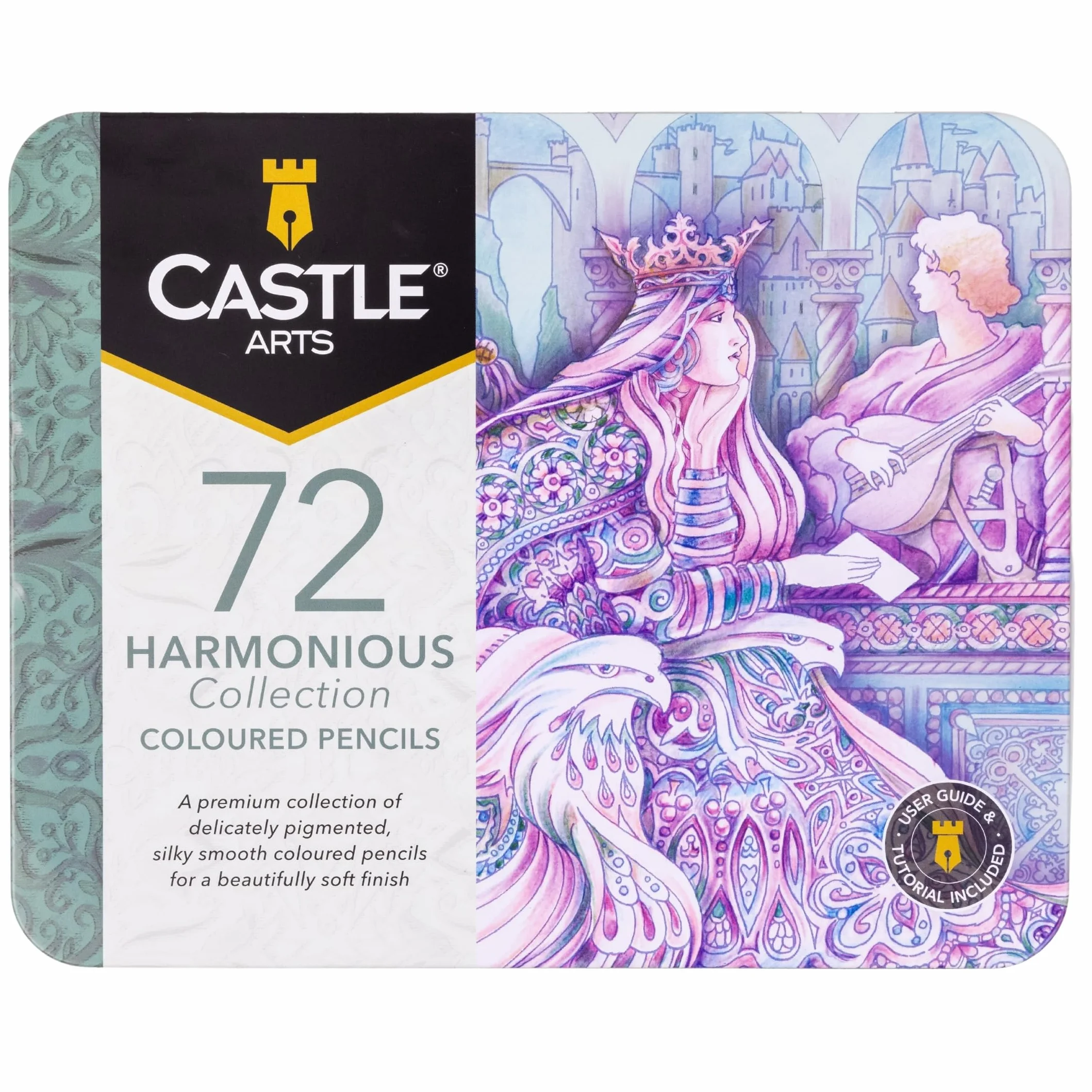 Castle Art Supplies Set di 72 matite colorate Harmonious | Matite colorate a base di cera e dal nucleo morbido per una sfumatura esperta | Palette unica di colori tenui e lunatici per artisti adulti