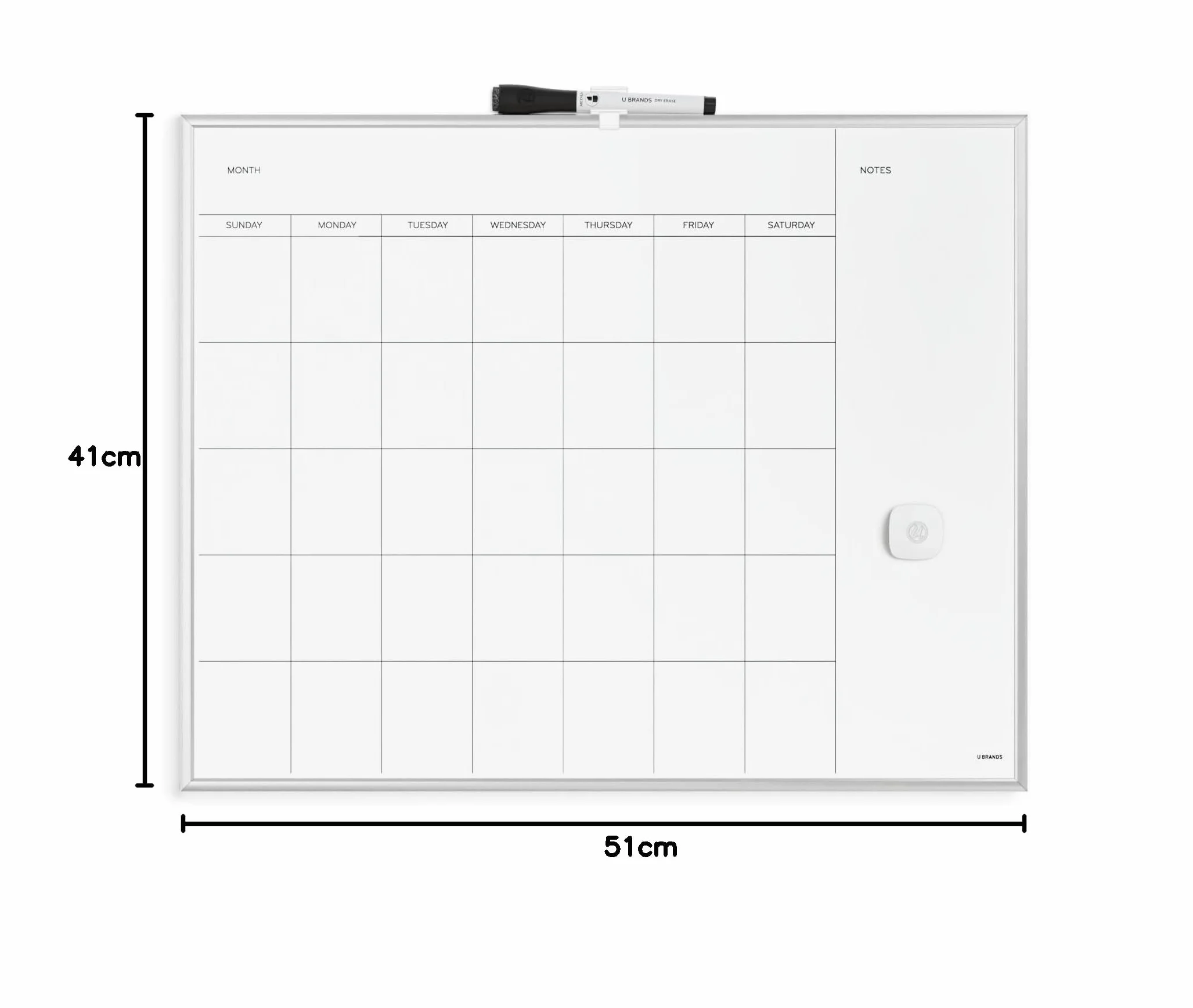 U Brands calendario mensile lavagna magnetica Silver Frame