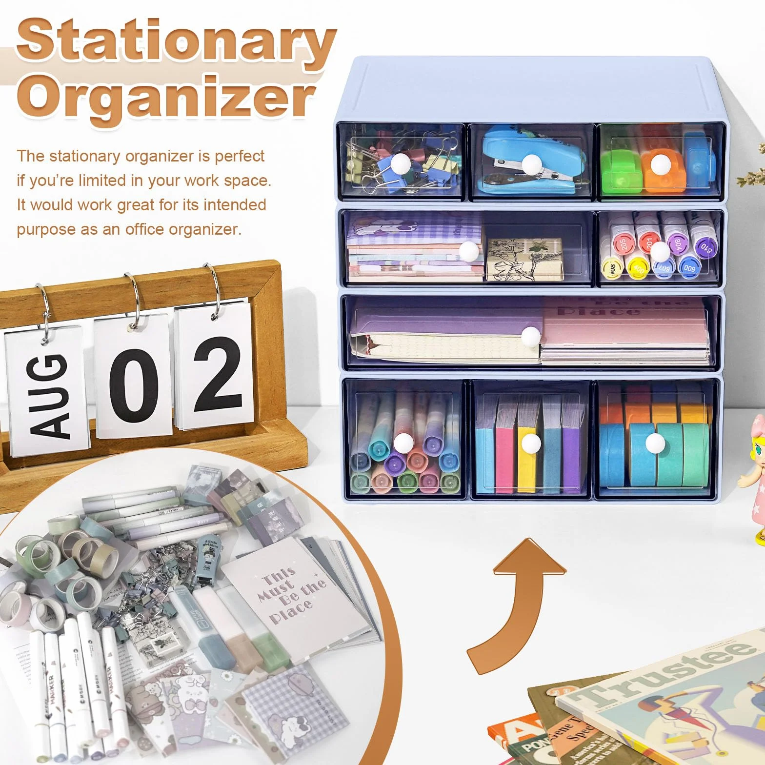 Organizer da scrivania con 9 cassetti, 4 cassetti impilabili in plastica per scrivania, cancelleria da ufficio, organizer per trucchi, adatto per casa, ufficio e scuola