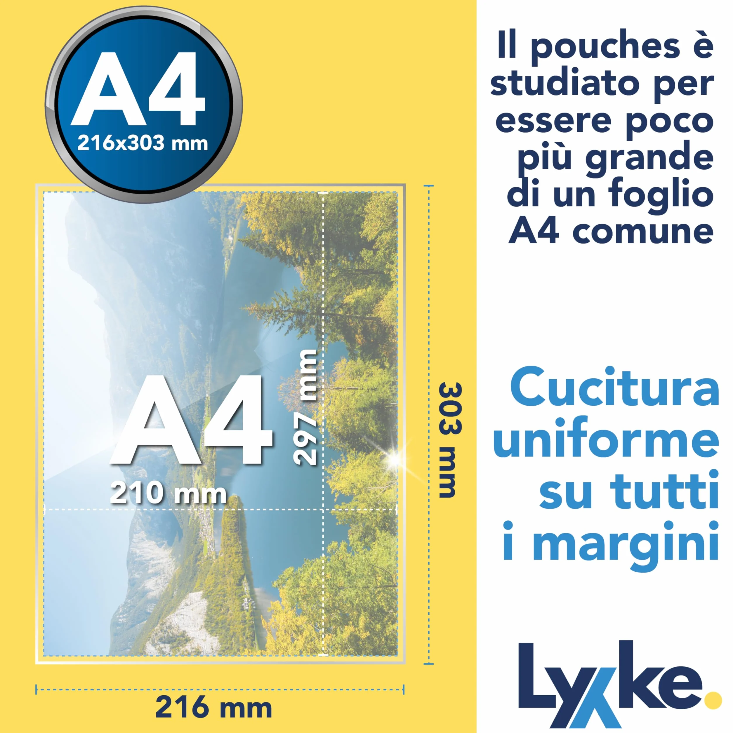 Fogli Plastificatrice A4 100 pz 2x100 micron Lucidi Premium Anti-inceppamento Trasparenti per Foto Documenti