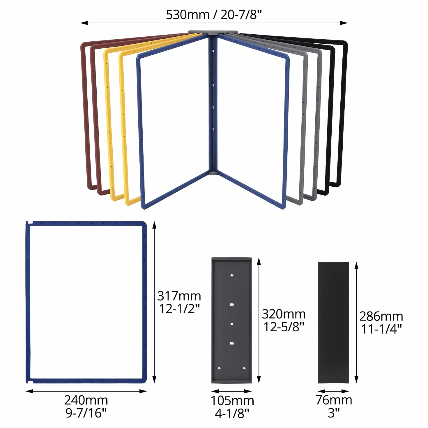 QWORK® Porta documenti da parete magnetico, 10 pannelli A4 neri, con piastra magnetica e viti per 2 metodi di installazione