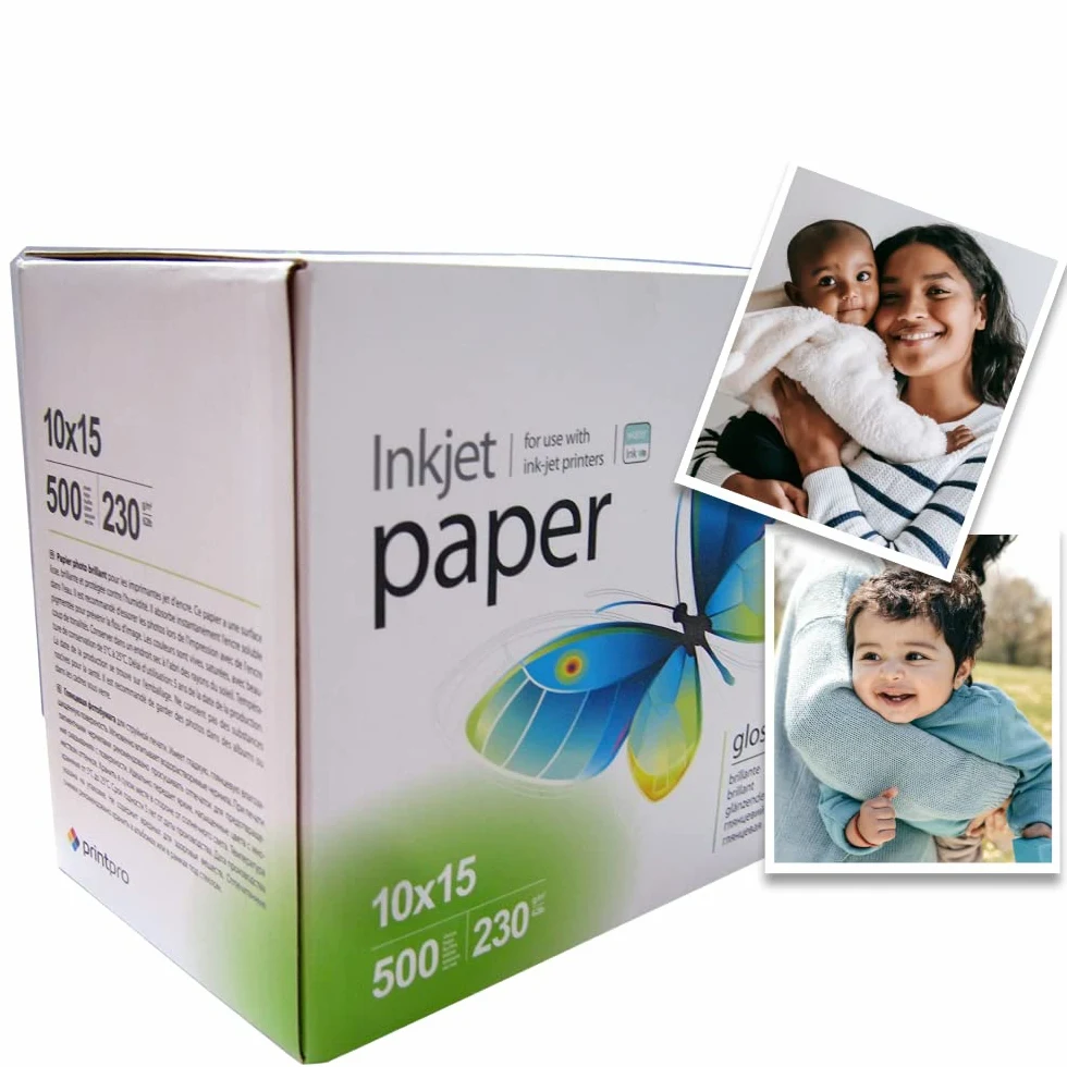 Colorway PrintPro - Carta fotografica lucida, 230g, 500 fogli, 10x15 cm, asciugatura immediata, impermeabile per tutte le stampanti a getto d'inchiostro