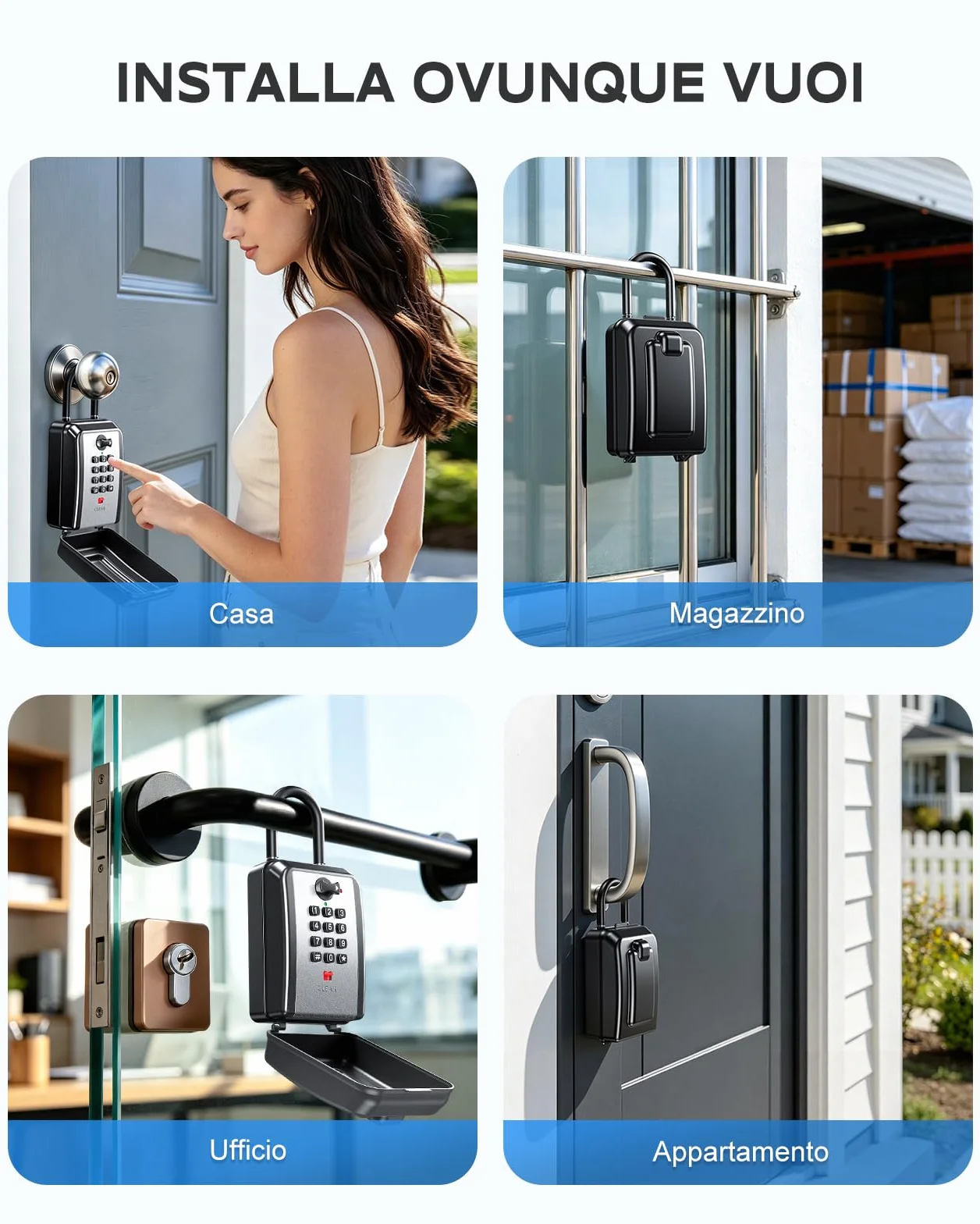 Mohard Cassetta Chiavi Codice con Gancio, Key Box 12 Cifre Combinazione, Locker Chiavi Password Ripristinabile, Resistente Cassetta Sicurezza Portachiavi DIY Cassaforte per Casa/Ufficio/Garage