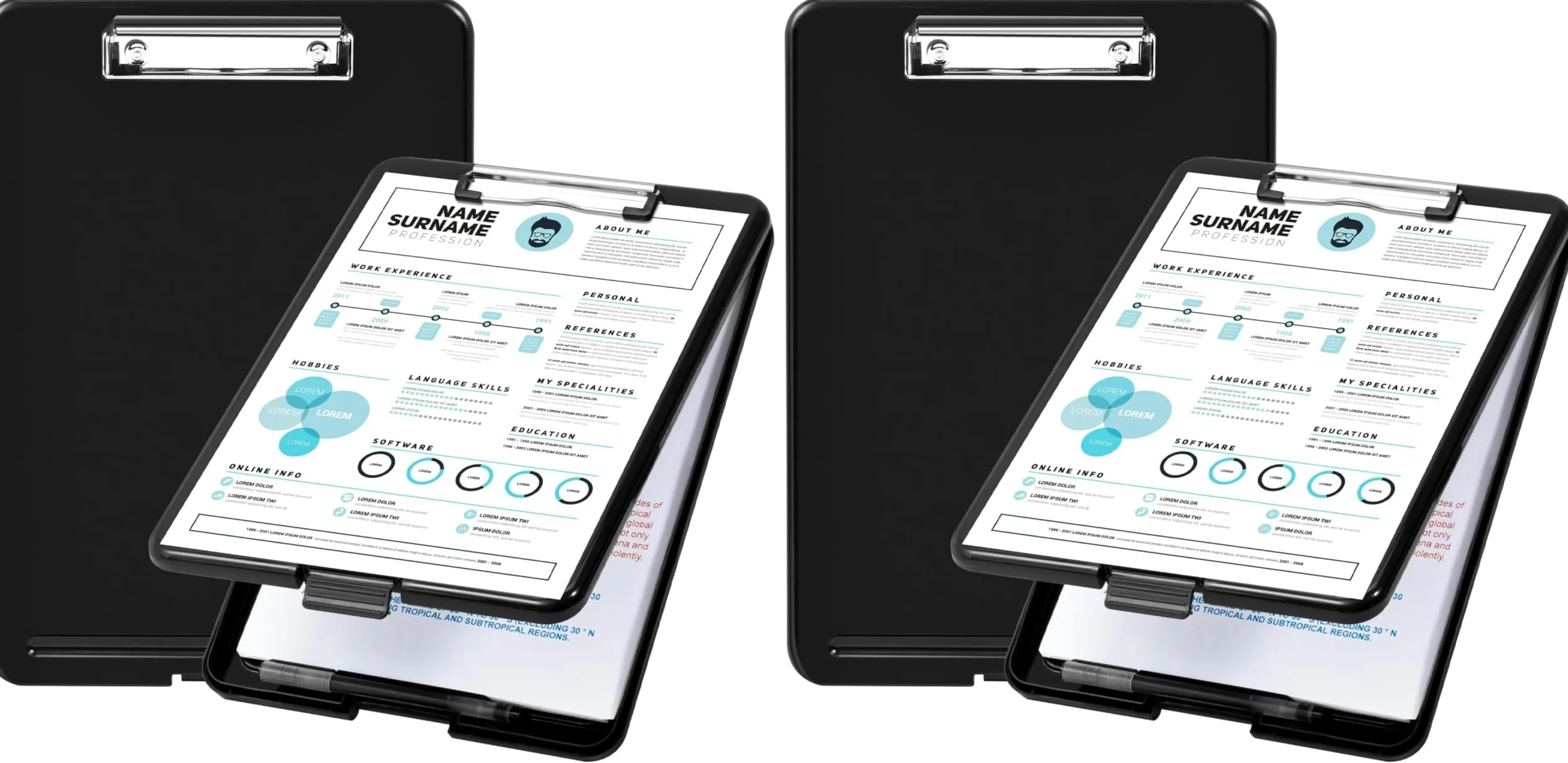 Amazon Basics Portablocco con scomparto portadocumenti, in plastica, confezione da 4, nero