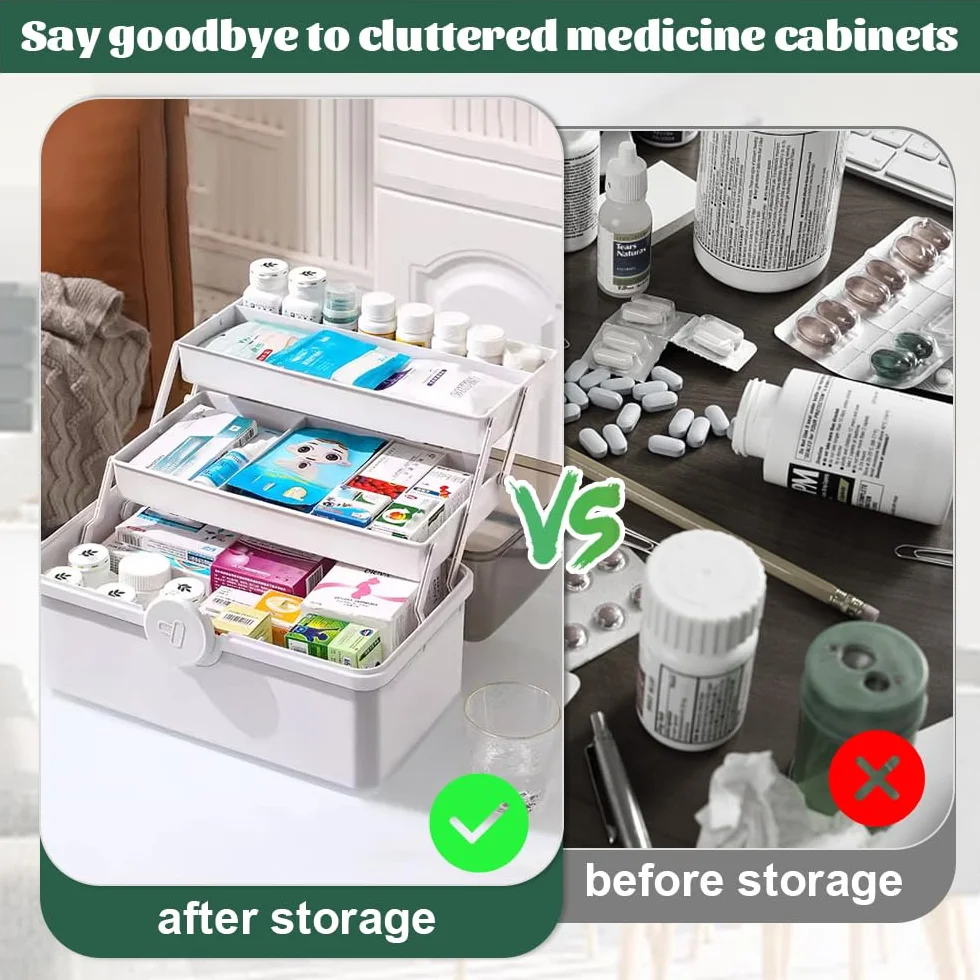LPAMABA Scatola per Medicinali Grande Porta Medicine da Casa Cassetta Medicinali a 3 Strati Portapillole Giornaliero Scatola Medicinali in Plastica per Conservare cotton Fioc, Bende 29x16x15cm