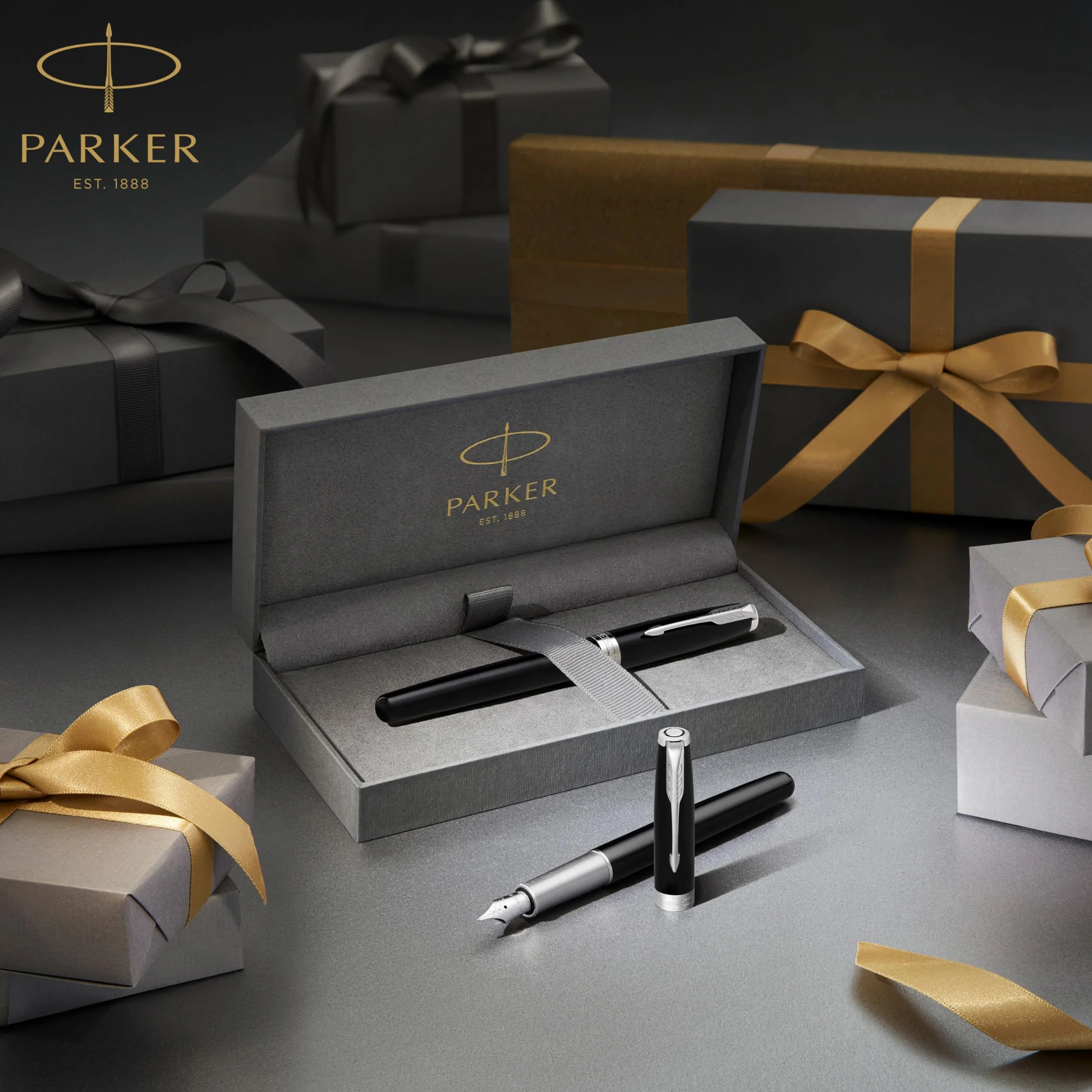 Parker Sonnet penna stilografica nero opaco finiture oro pennino sottile Confezione regalo