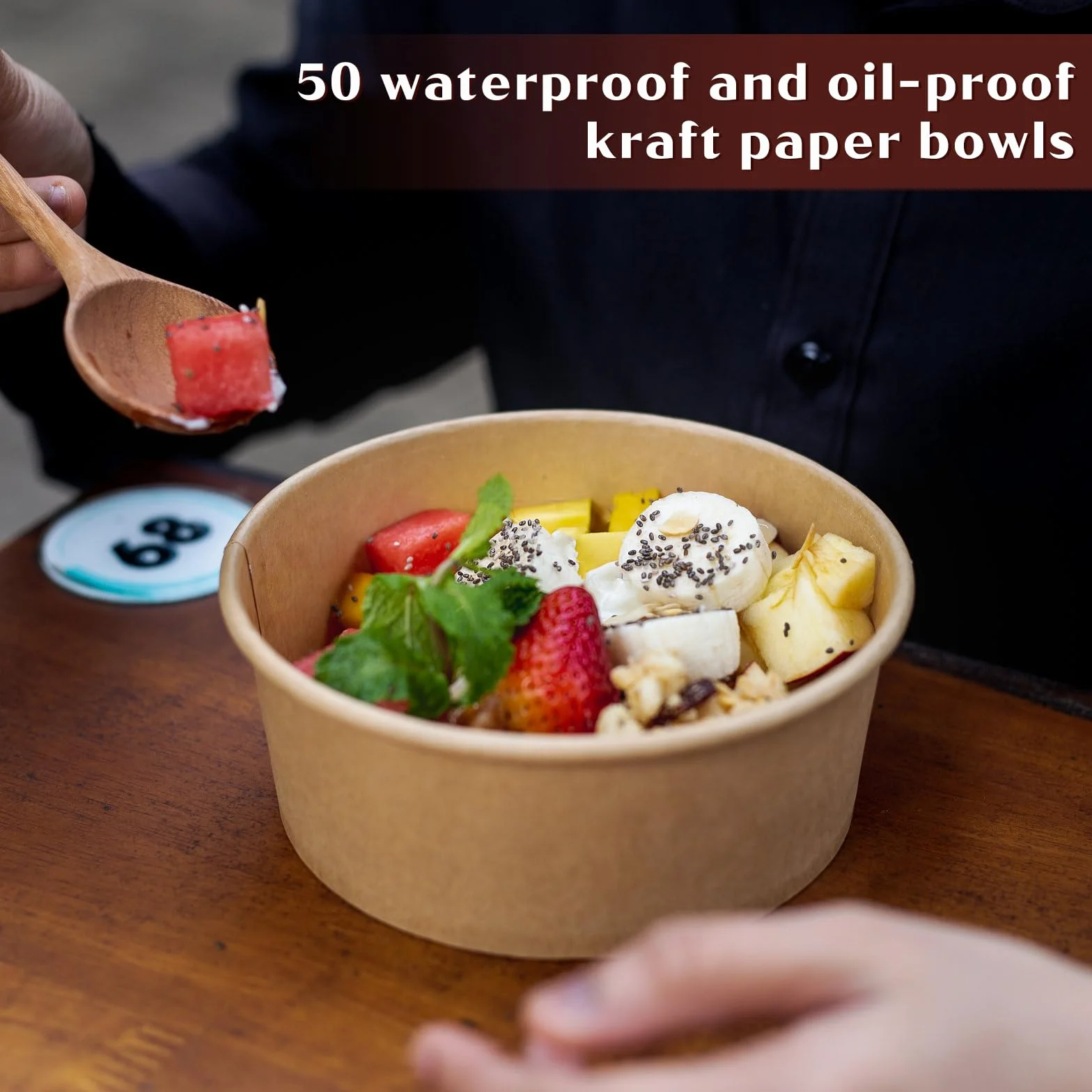 Ciotola di Carta Kraft per Zuppa da Asporto 230ml, 50 Pezzi Contenitore per Gelato Insalata Sandwich