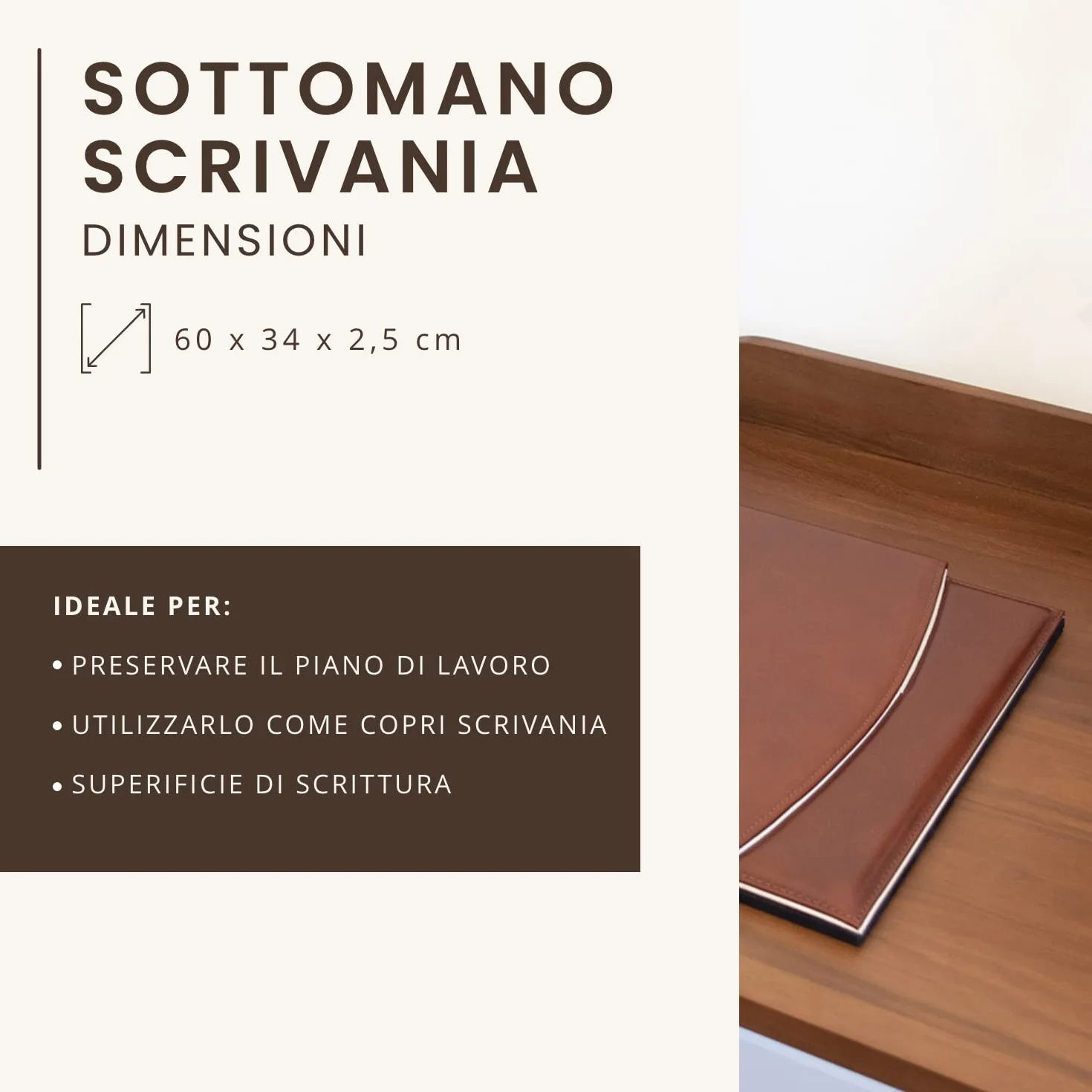 Sottomano da Scrivania in Pelle Pieno Fiore Fatto a Mano Italia Marrone