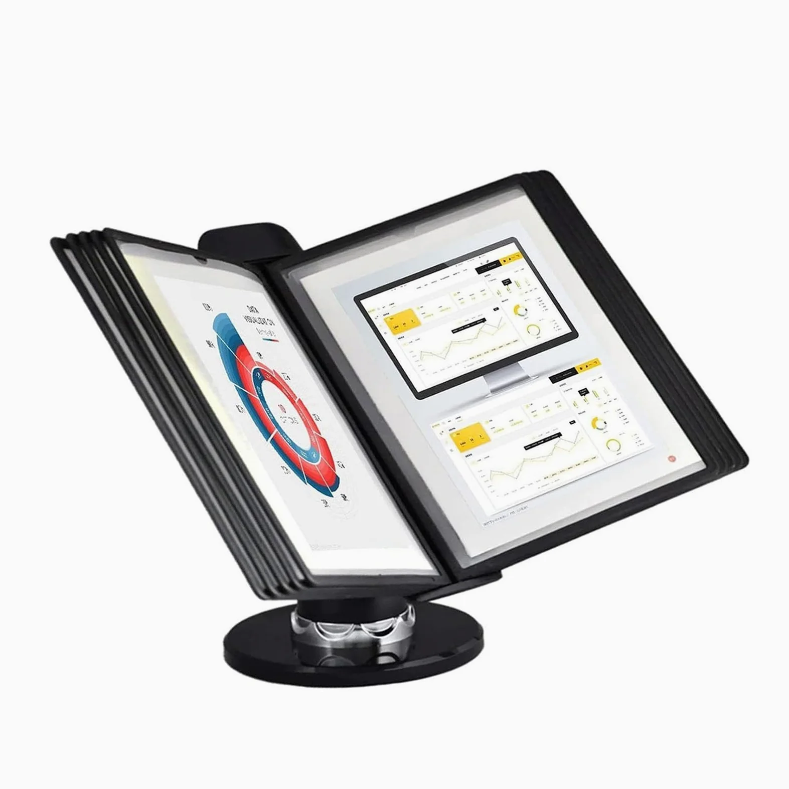 Portadocumenti da scrivania in PVC+metallo con 10 tasche, formato lettera | Espositore e contenitore for ufficio: supporto da scrivania regolabile con 10 tasche formato lettera