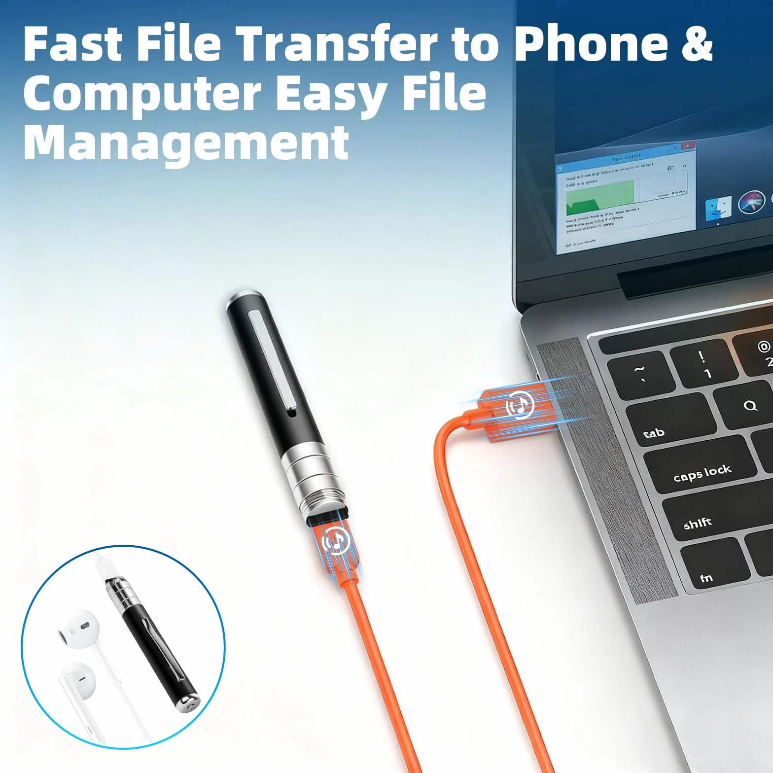 Penna registrazione vocale 64 GB - Dittafono Registratore Vocale automatico e continuo tramite attivazione rotativa, Registratore Vocale Spia Discreta per Corsi, Incontri, Interviste