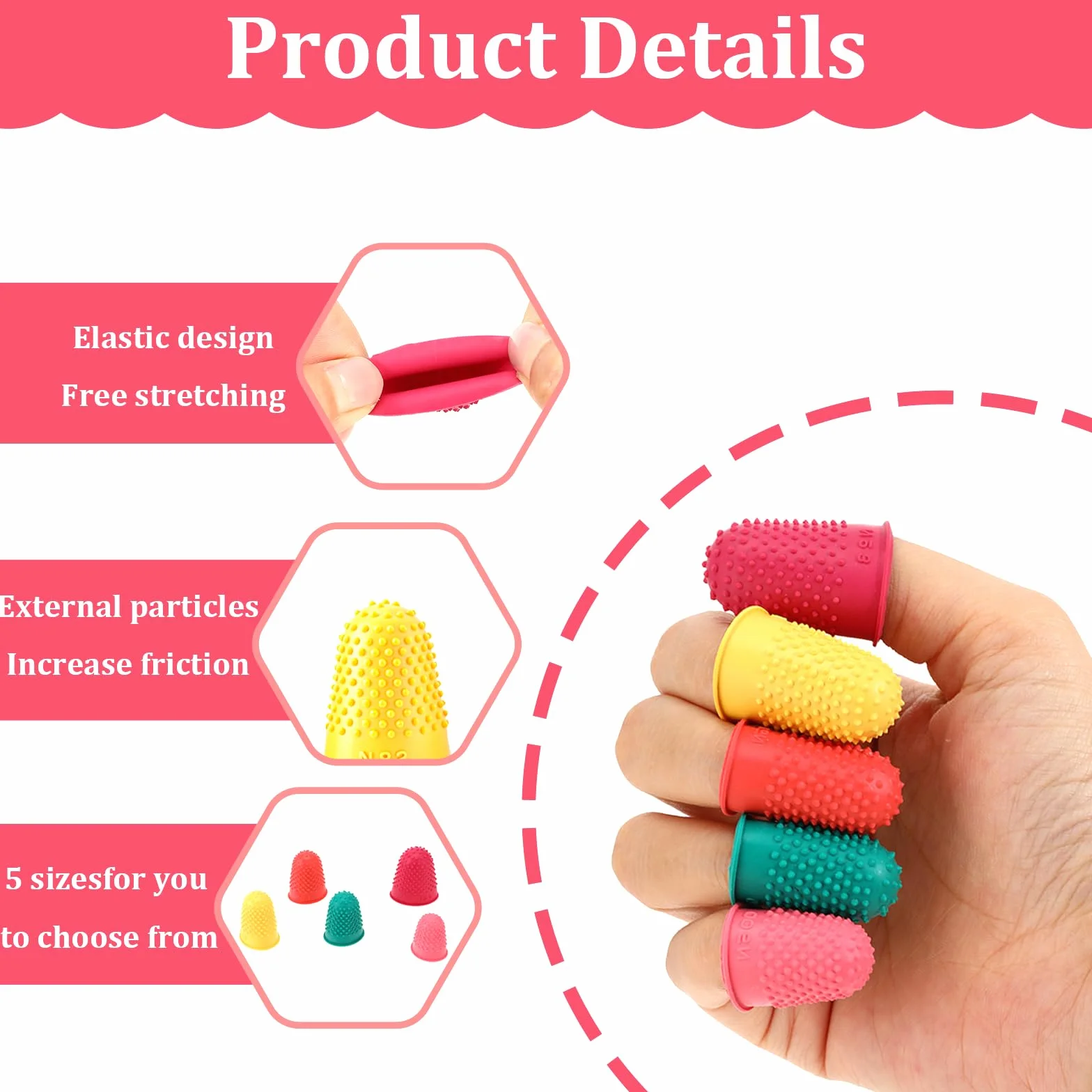 Protezioni per dita in silicone riutilizzabili, 5 misure e colori, per contare denaro e scrivere