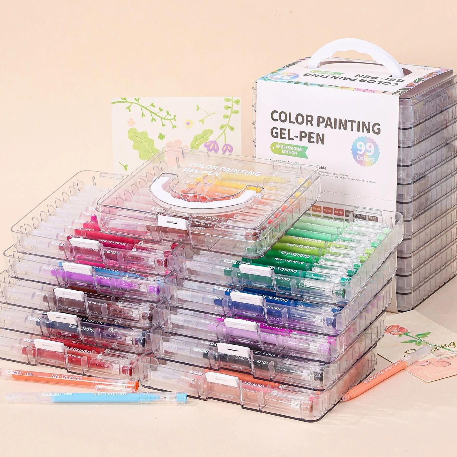 Penna a inchiostro gel – Pennarelli per la scuola,Penna a inchiostro colorato a flusso fluido grande capacità con scatola di immagazzinaggio per disegno scarabocchiatura Scrapbooking diario creativo