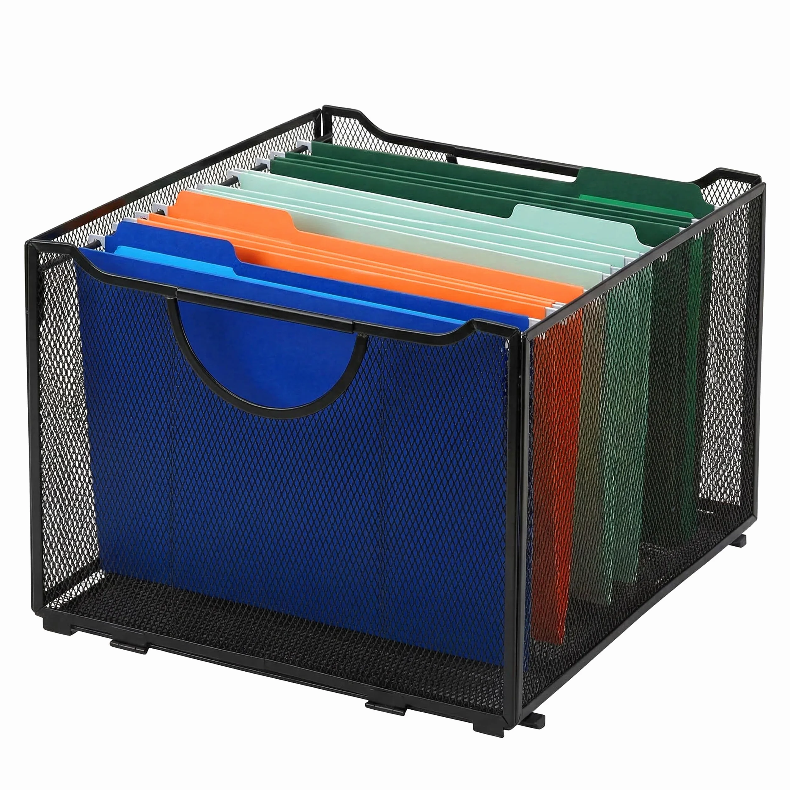 Relaxdays Scatola Portadocumenti per cartelle sospese, AxLxP: 26 x 39 x 34 cm, con Manici, Acciaio, impilabile, Nera