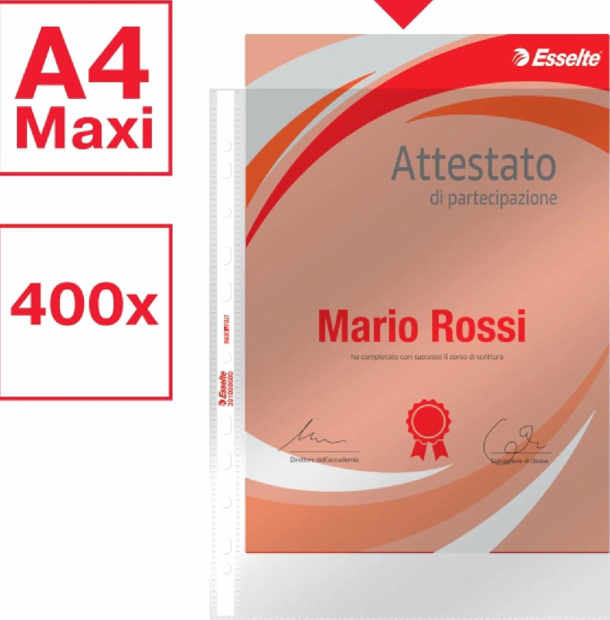 Esselte OXFORD SMART Buste per raccoglitori a perforazione universale A4, 400 pezzi, PP Lucido, con Scatola Multiuso
