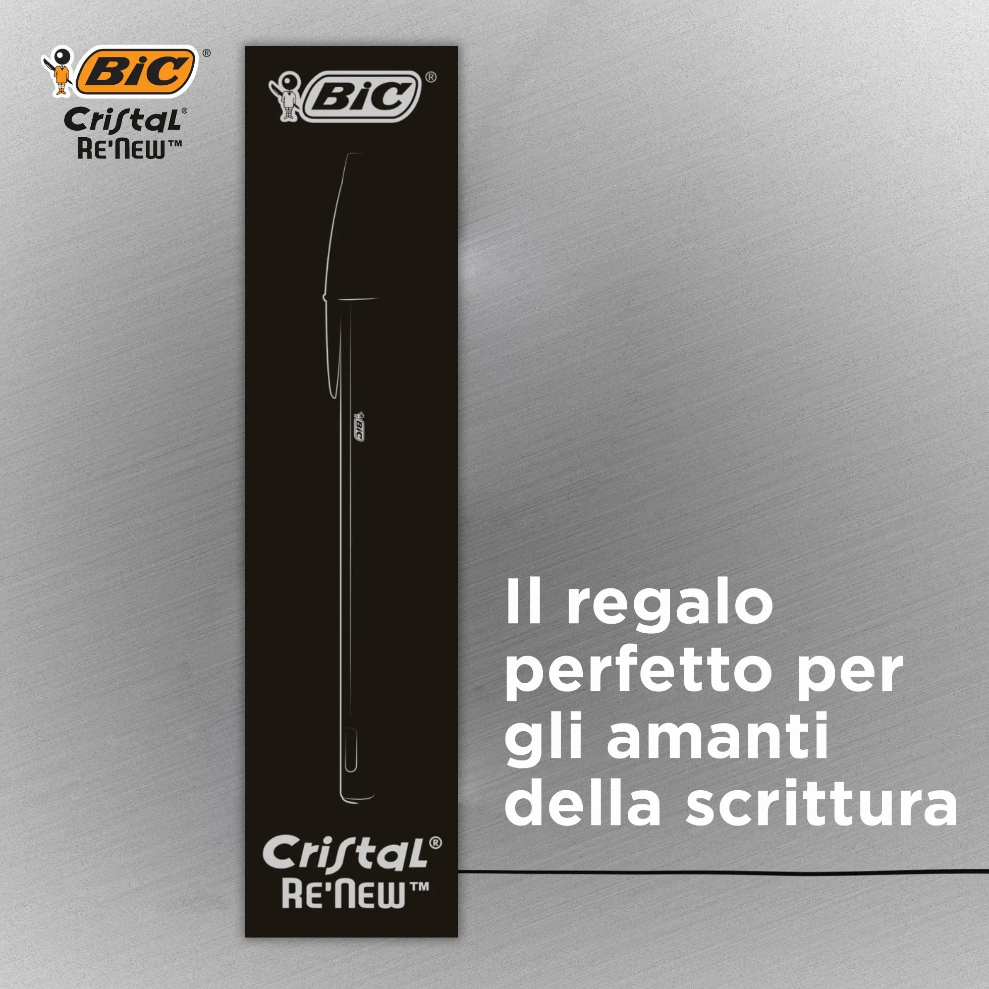 BIC Cristal Re'New Gift Box, Penna a Sfera Ricaricabile in Metallo, Blu e Nero, 2 Penne + 4 Ricariche