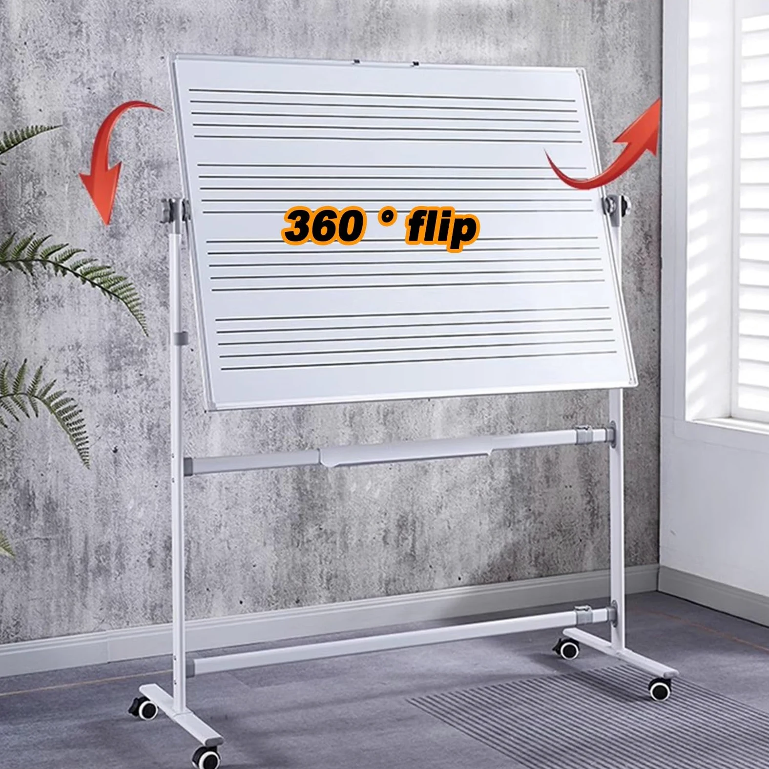 Lavagna Bianca Mobile per Musicisti 90x120cm, Lavagna Magnetica cancellabile a Secco bifacciale su Ruote, per Scuola, Musicisti e casa