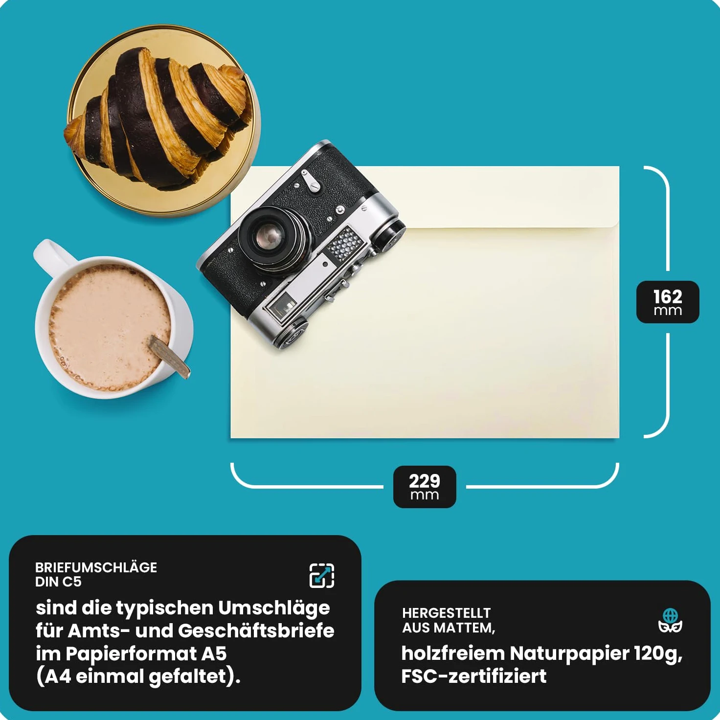 Netuno 500 buste lettere crema formato C5 162 x 229 mm 120g Olin Cream buste da lettera grandi a5 buste ecologiche eleganti per inviti partecipazioni Natale Pasqua buste belle eco carta bianca