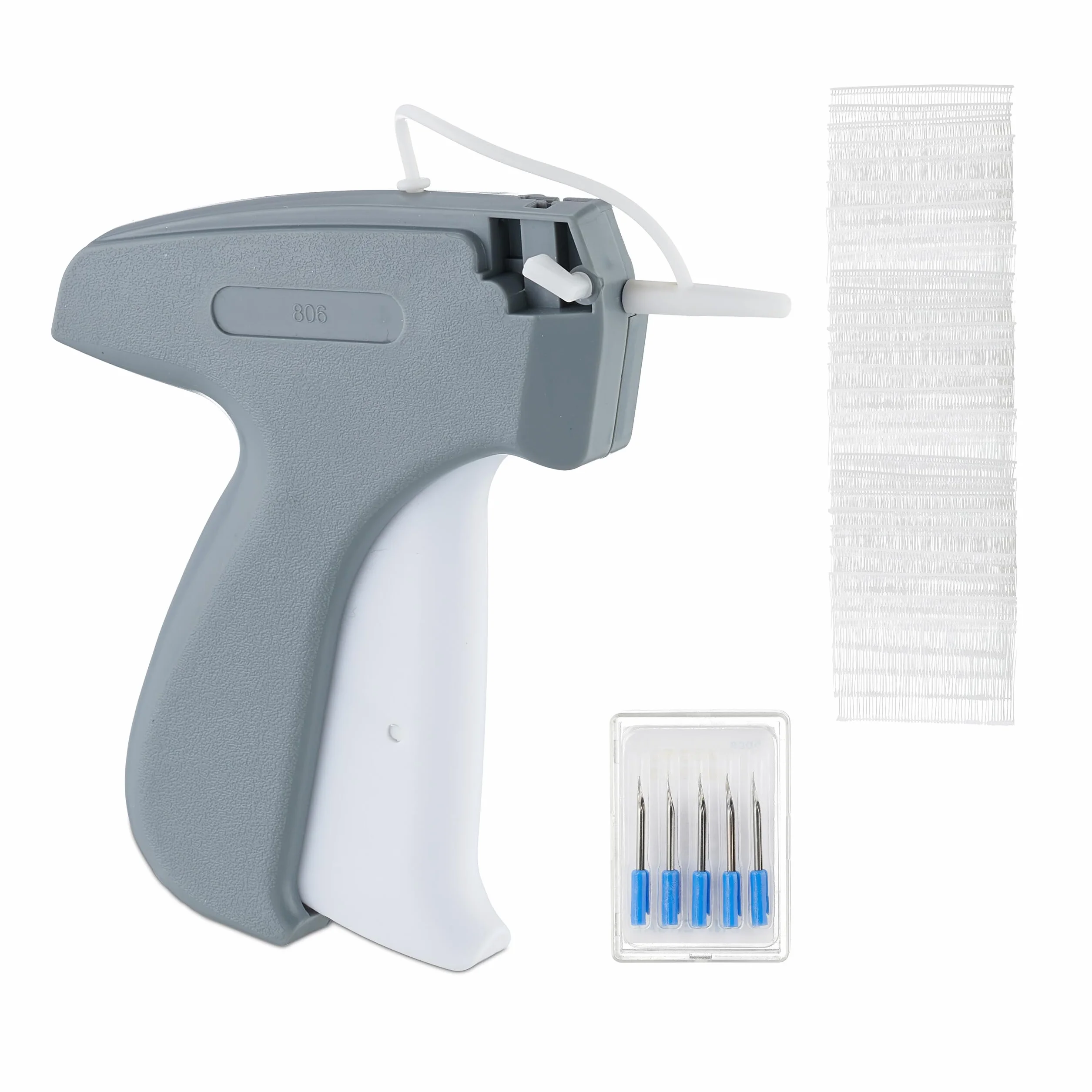 Relaxdays 5x Pistole Etichettatrice per Indumenti, Prezzatrice Sparafili con 25 Aghi di Riserva e 25000 Fili, Verde Bianco