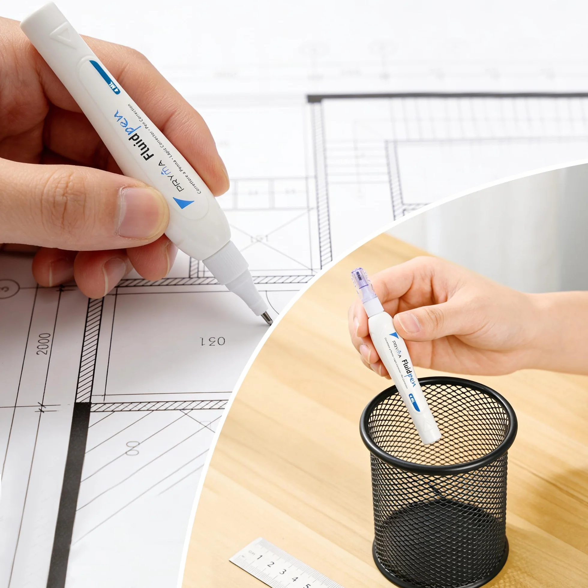 Pryma Correttore a Penna 4 ml Punta 2,2 mm Set 4 Pezzi Bianchetto Asciugatura Rapida