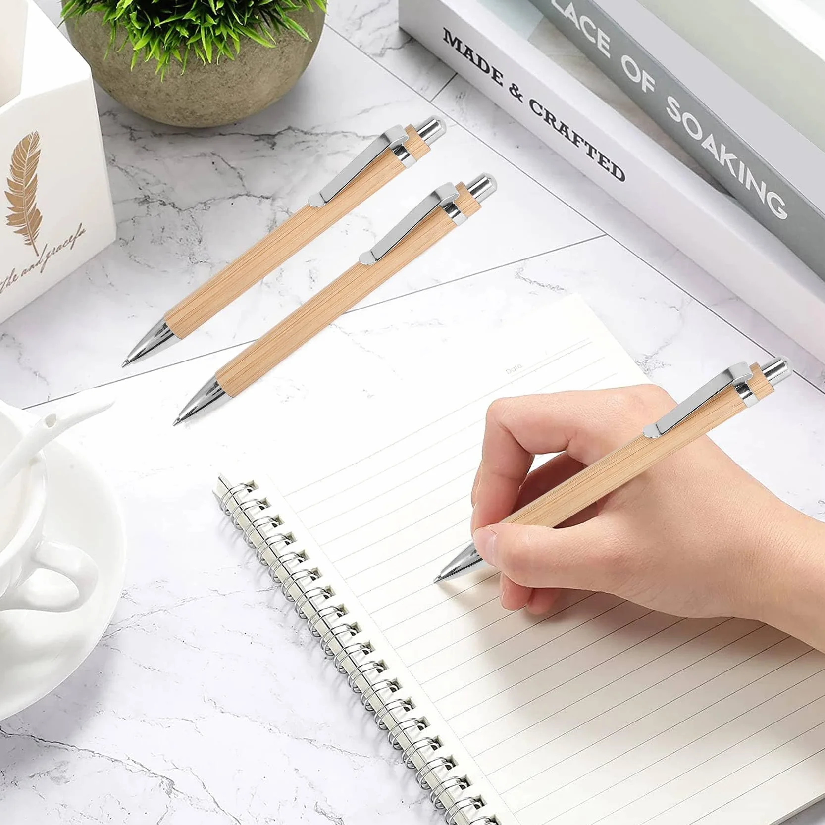 100 pezzi penna a sfera di bambù - inchiostro blu - colore legno - ufficio & scuola necessità - regali