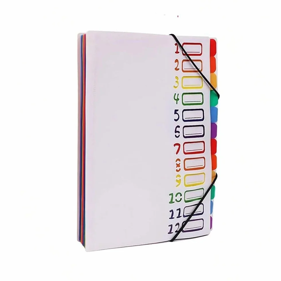 Cartella Portadocumenti espandibile Formato A4 Lettera, Organizer for cartelle espandibili in plastica mensile Resistente con 12 Tasche espandibili Cartelline Portadocumenti(Bianco)