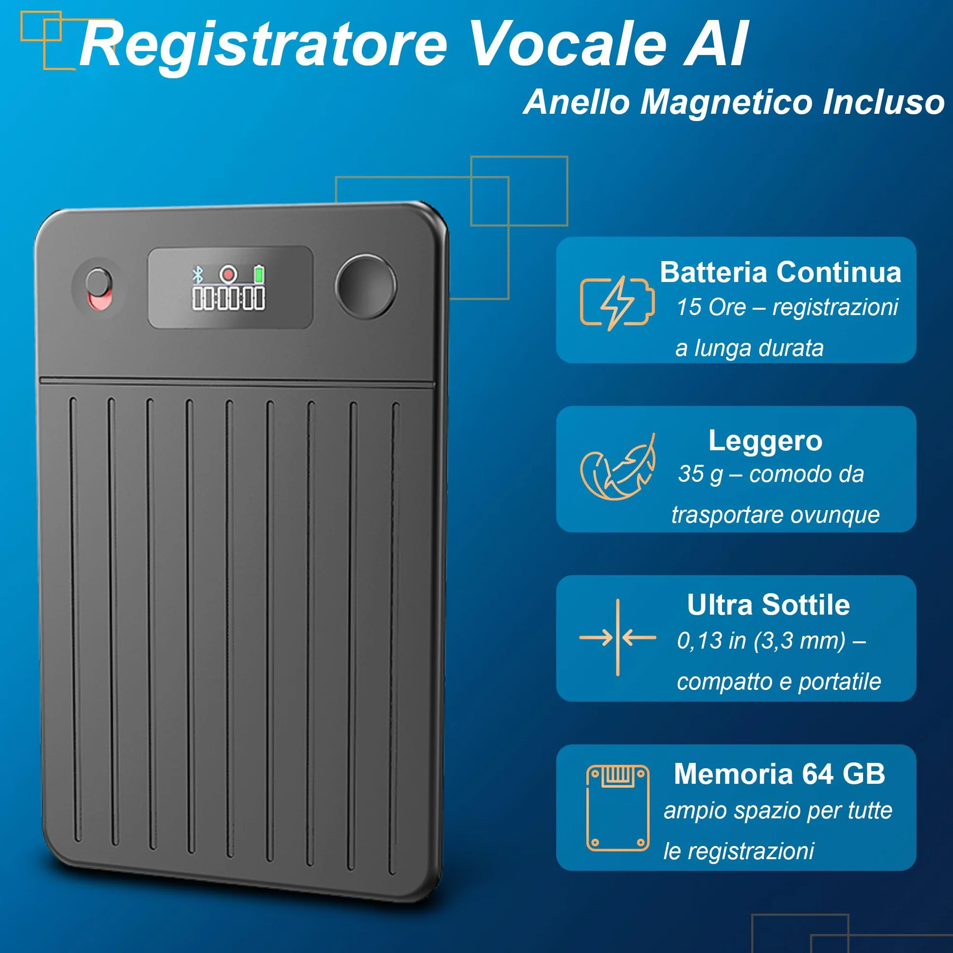 Volovivo Registratore vocale AI: trascrive, riassume e traduce in oltre 100 lingue con tecnologia AI Ideale per riunioni, apprendimento, chiamate e colloqui | Controllo app e cancellazione del rumore
