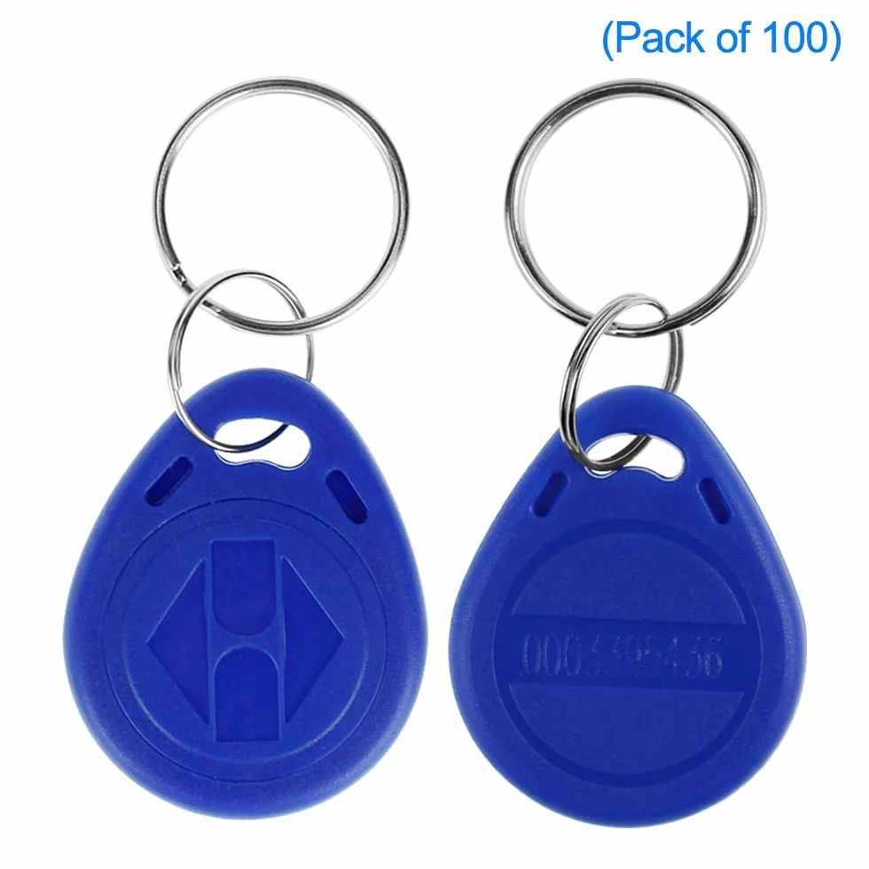 LIBO RFID Carta Tag Chiave Controllo Accesso Prossimità EM4100 TK4100 Key fobs Portachiavi (100, Blu)