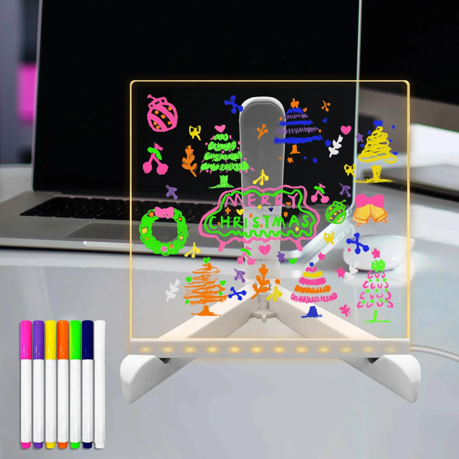 lavagna cancellabile a secco in acrilico con supporto luminoso, 20 x 20 CM lavagna bianca chiara LED tavolo da disegno ufficio Memo Piano Note, lavagna LED luce LED calda