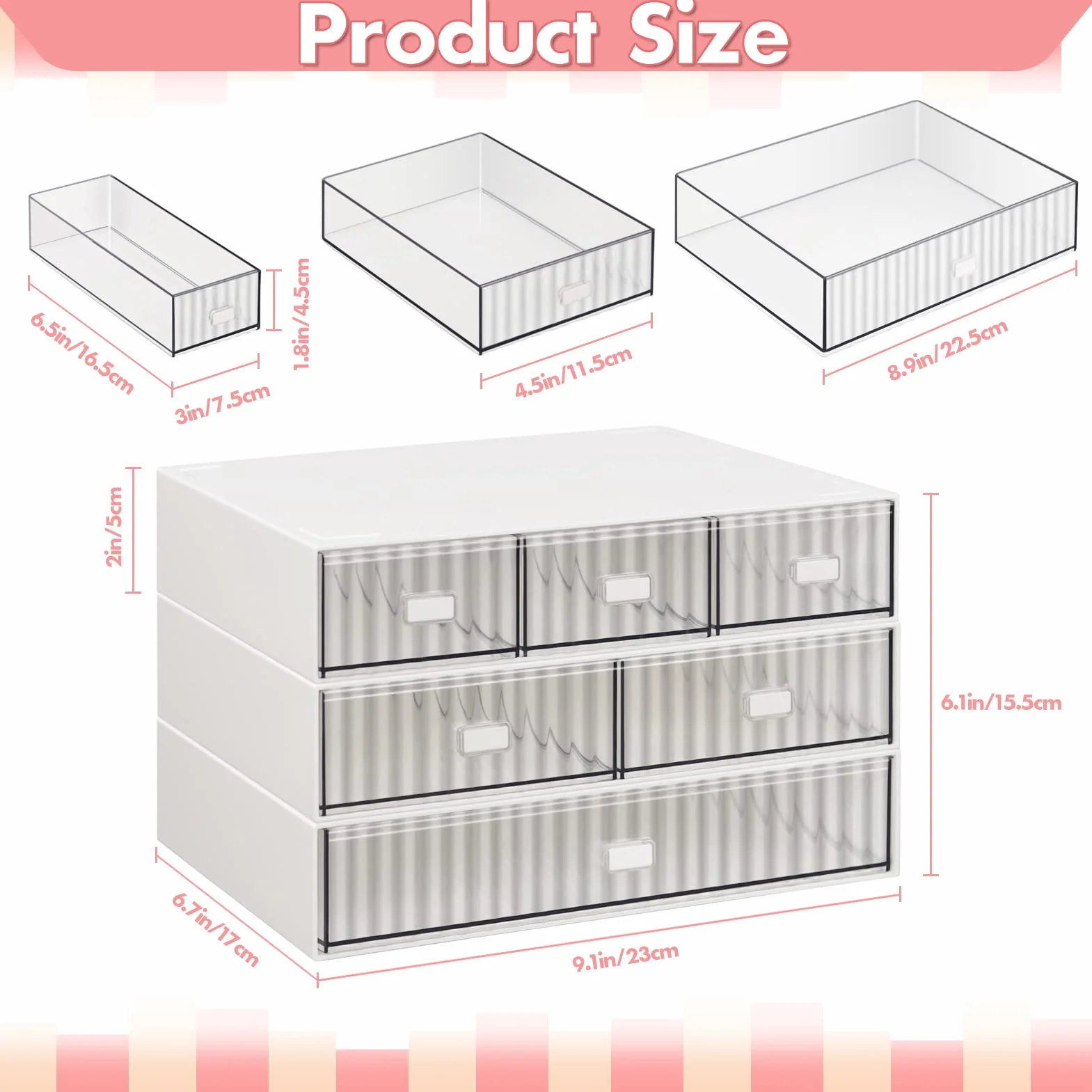 Organizer impilabile da scrivania con 6 cassetti, scatola portaoggetti in plastica a 3 livelli, cassetti da scrivania, portaoggetti staccabile per trucco, scuola, casa