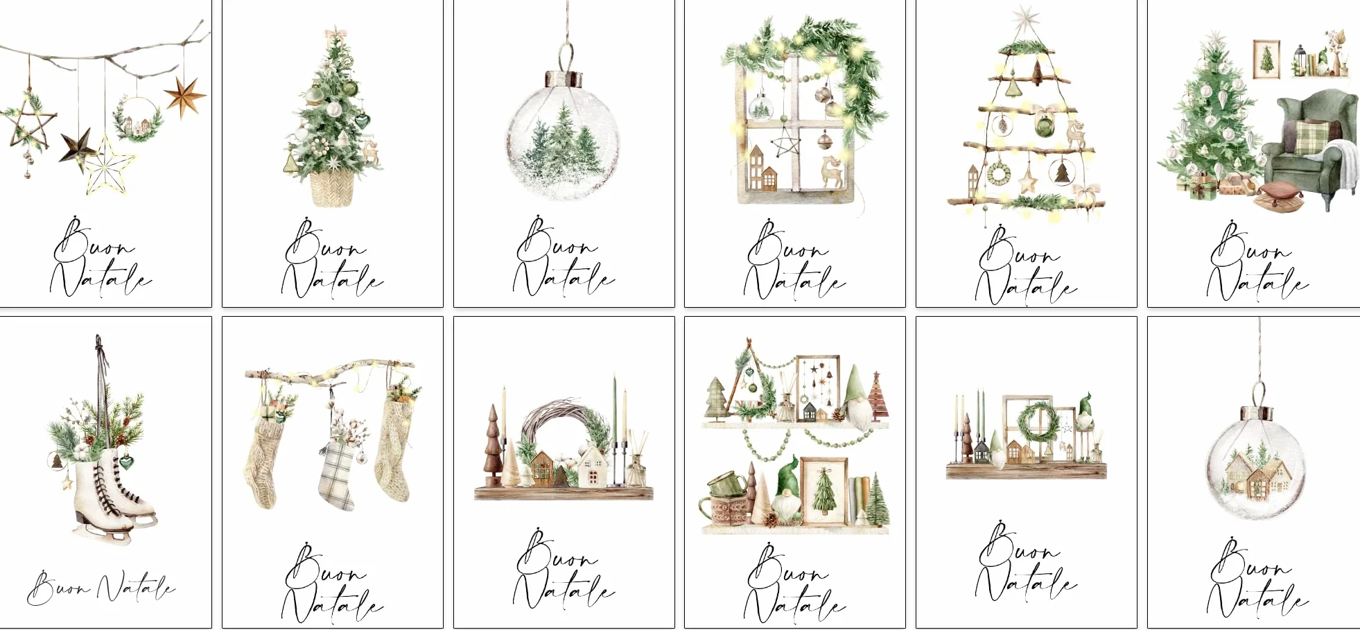 Biglietti natalizi italiani A6 con buste kraft riciclate – Set 30 pezzi