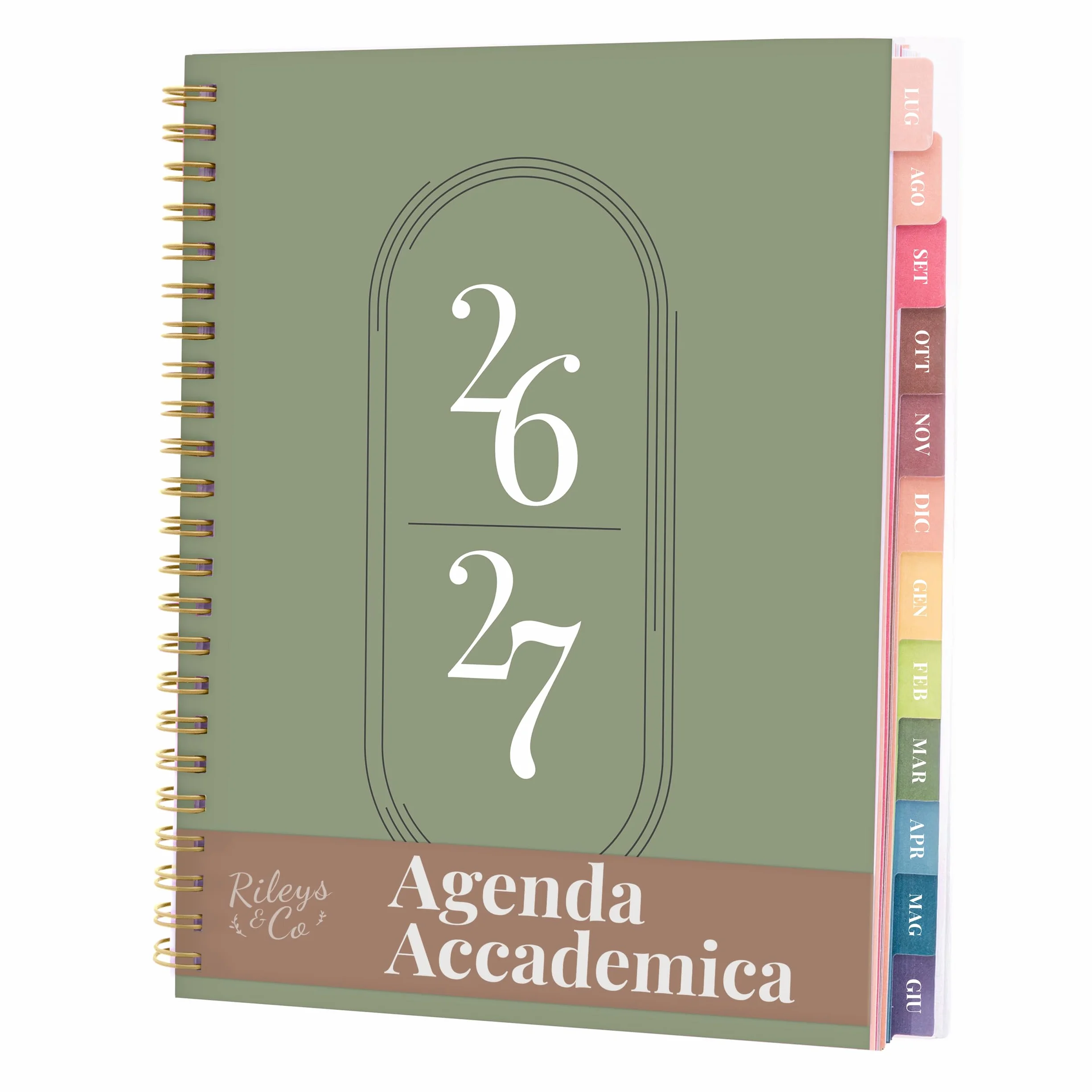 Rileys Agenda Accademica 2026–2027 Settimanale con Giornaliera Planner Scuola Lavoro 20x15 cm Verde Italiano