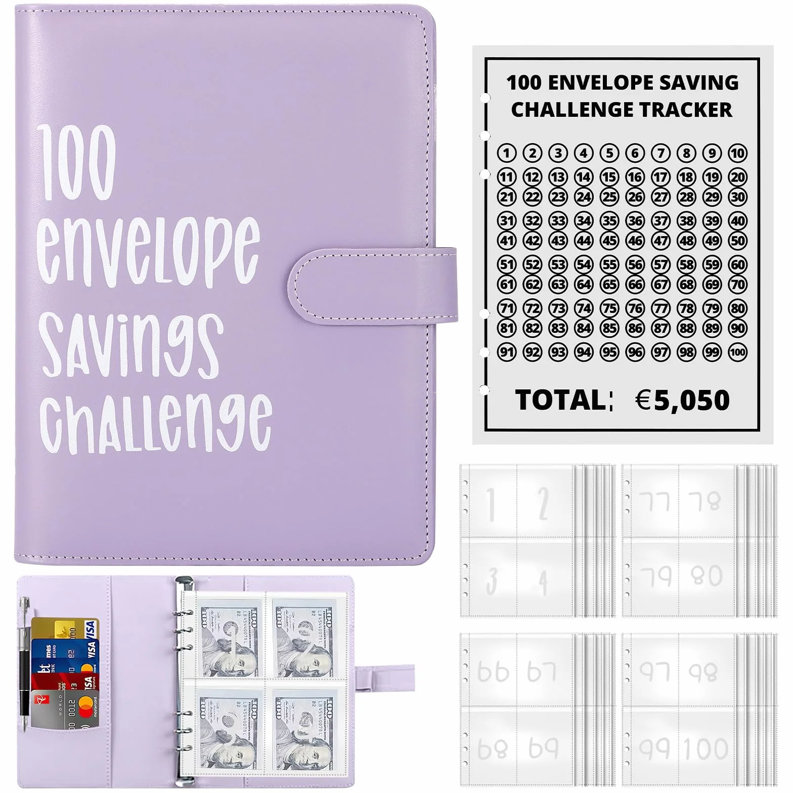 100 Envelope Saving Challenge A5 Binder Busta Budget 5050 Euro Agenda Del Risparmio Viola