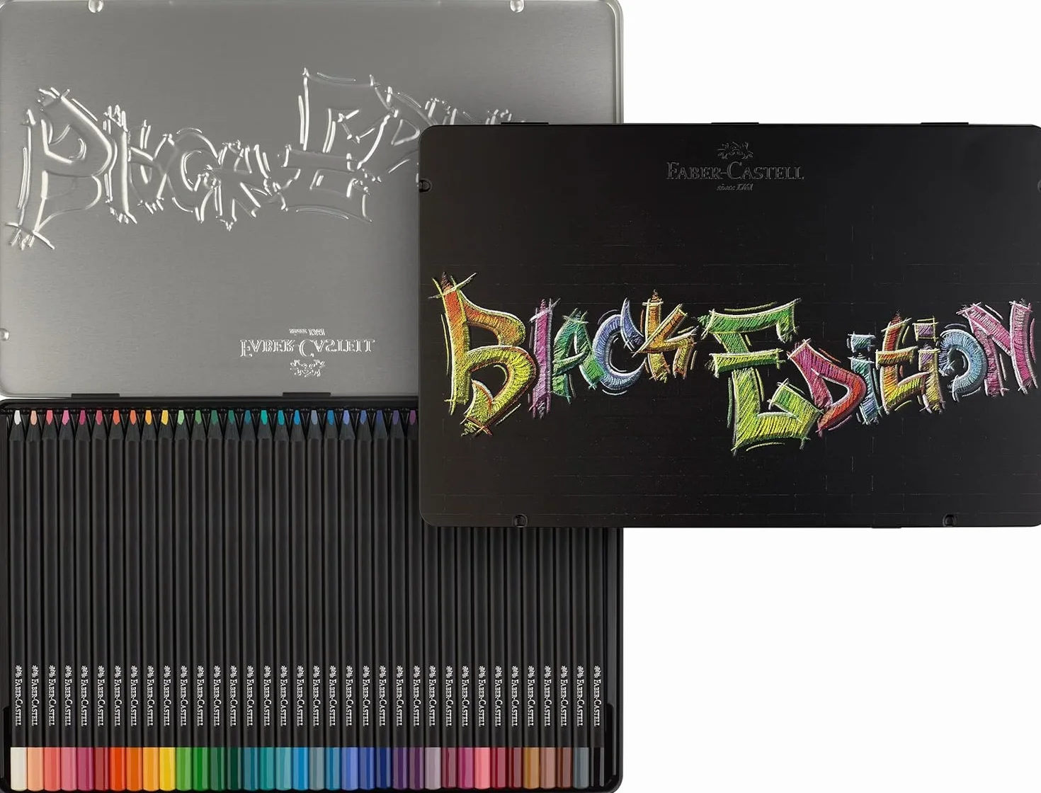 Faber-Castell Black Edition 36 Matite Colorate, Astuccio in Metallo, Resistenti, Impugnatura Ergonomica
