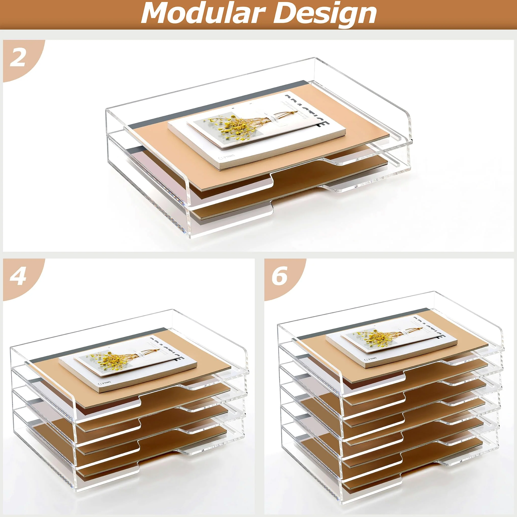 Confezione da 2 vassoi impilabili per lettere, formato A4 allargato, organizer da scrivania e accessori in acrilico, vassoio per riporre oggetti per ufficio, 35 x 23,5 x 9,2 cm