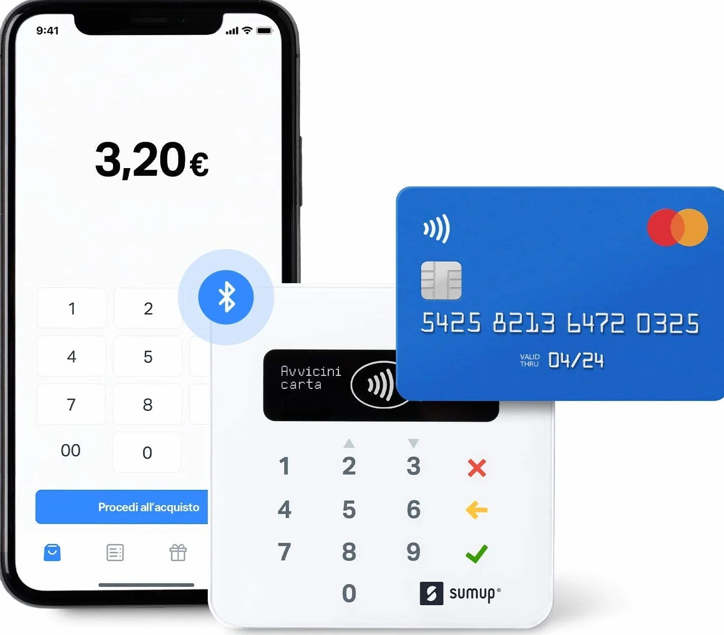 Lettore di carte SamUp Air Dispositivo POS portatile contactless per pagamenti con carta di debito, credito, Apple Pay, Google Pay