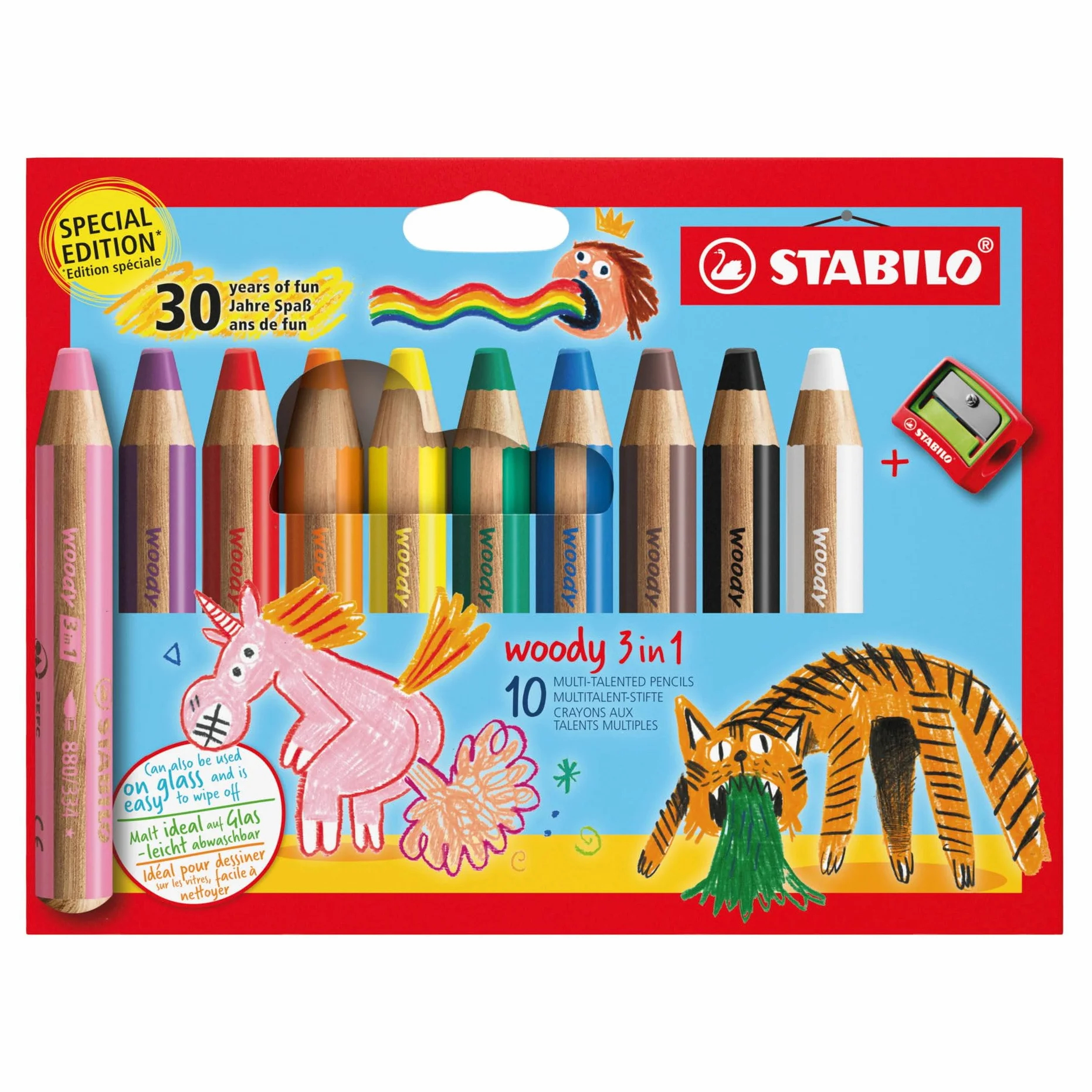 STABILO woody 3 in 1 Matita colorata Multi-Funzione 30 Years Edition Astuccio da 10 con Temperino