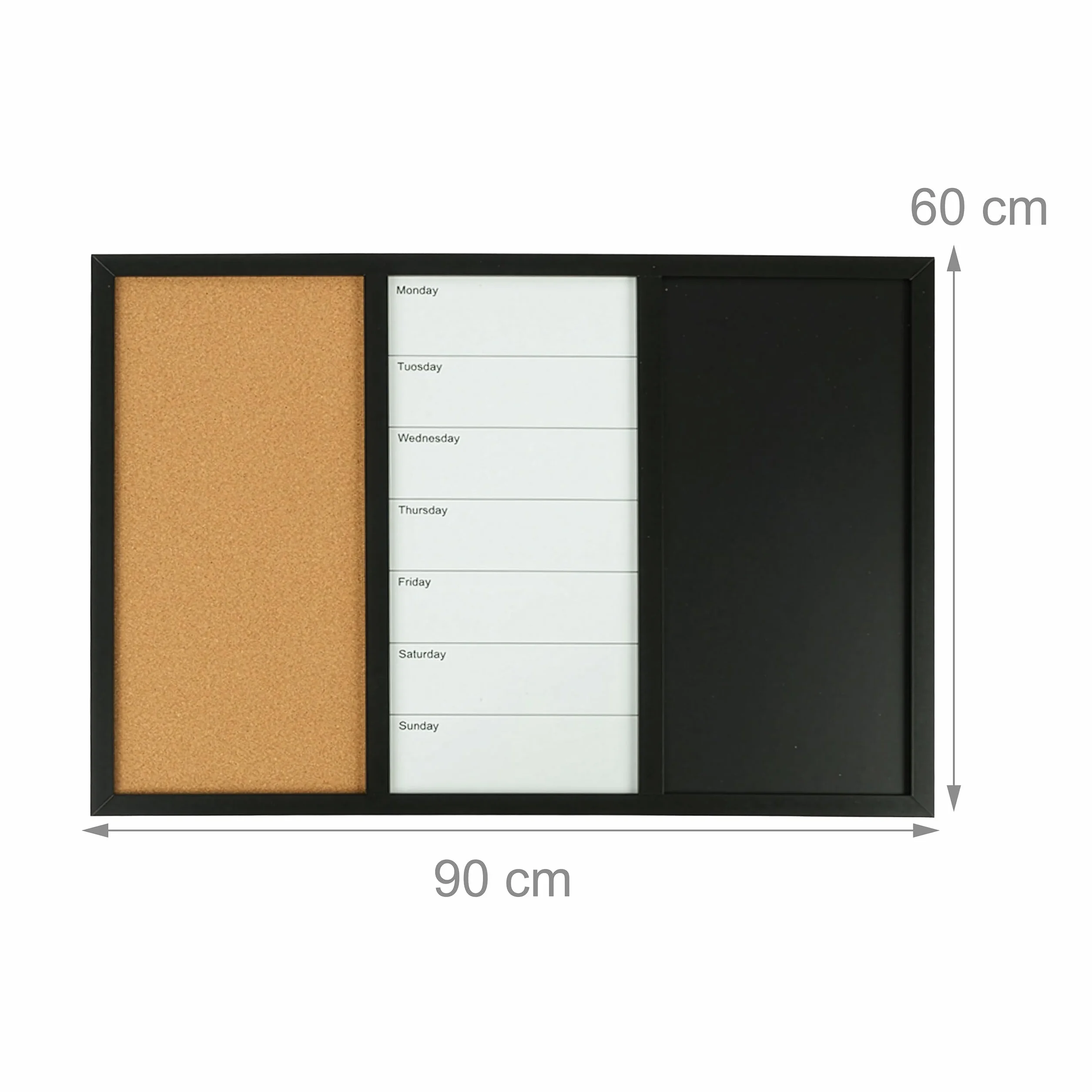 Relaxdays Lavagna combinata 3in1, 60x90 cm, whiteboard, bacheca, a Gesso, Accessori, memoboard Magnetico, Multicolore
