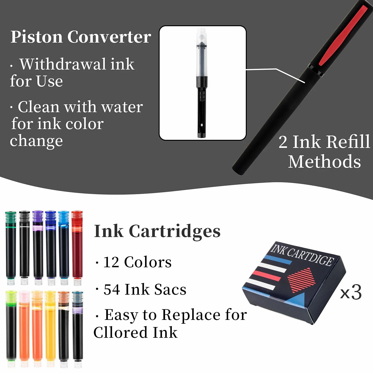 Set di penne per calligrafia, 7 pennini intercambiabili, 60 cartucce d'inchiostro (12 colori), penne stilografiche per principianti, scrittura, disegno, biglietti di auguri e firme per