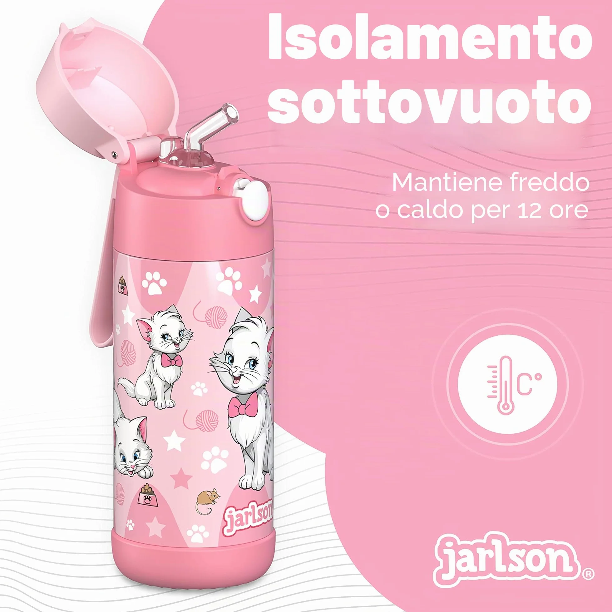 Borraccia Termica Bambini 350ml Acciaio Inox con Cannuccia Senza BPA Jarlson CHARLI