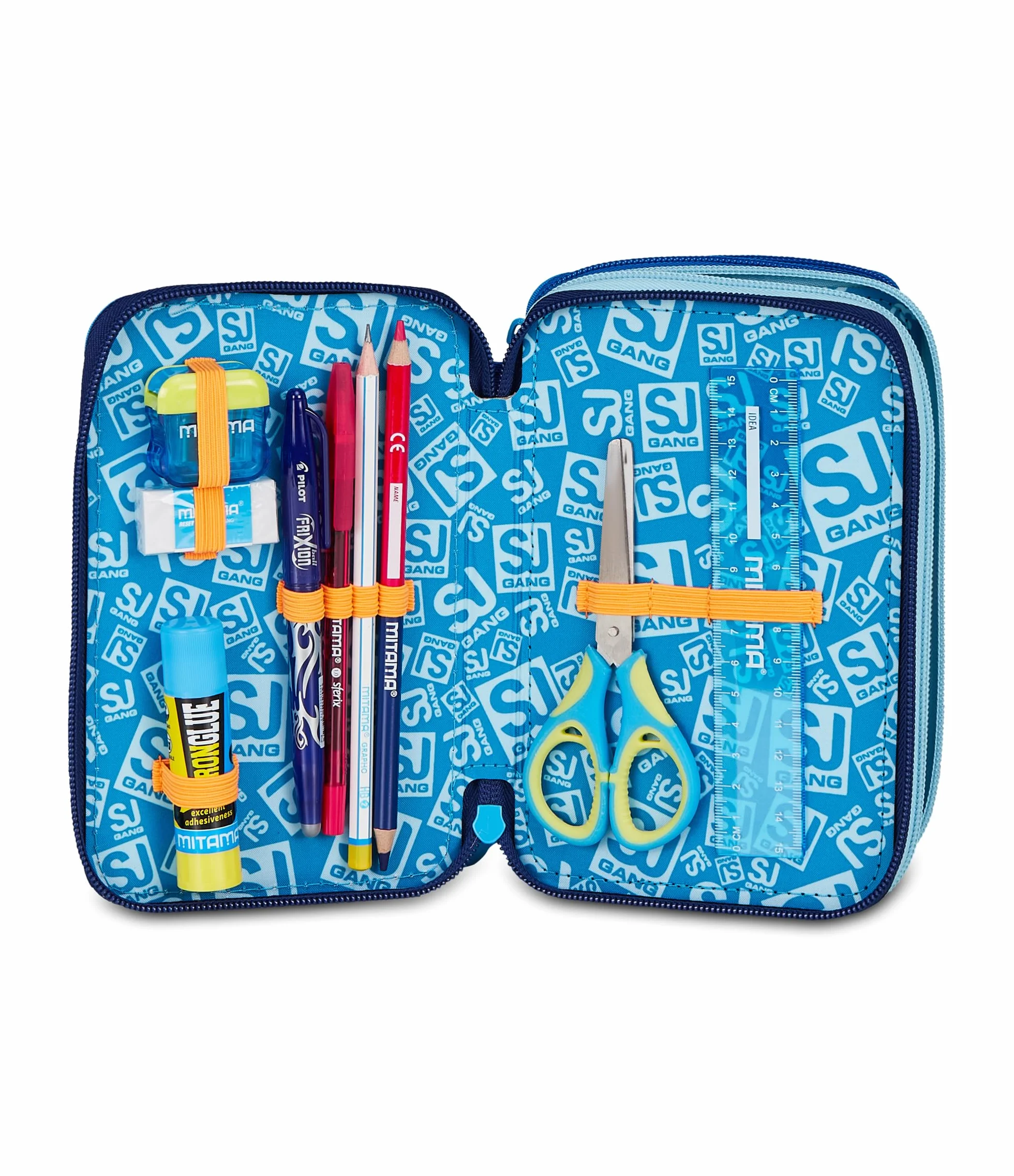 SJ GANG STYLE JAM GANG Astuccio Scuola 3 Zip SPACE LED BOY, Blu, Triplo Scomparto, 45 pezzi, Set cancelleria incluso, Pratica chiusura con zip, Scuola elementare, Bambino