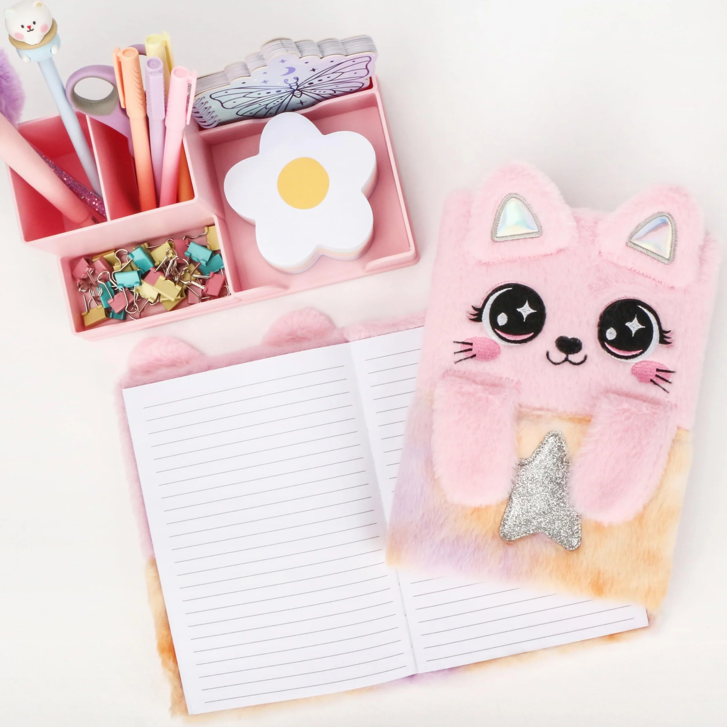 Exerz Quaderno A5 Gatto Rosa Antistress Orecchie Zampe Pieghevoli 160 Pagine a Righe