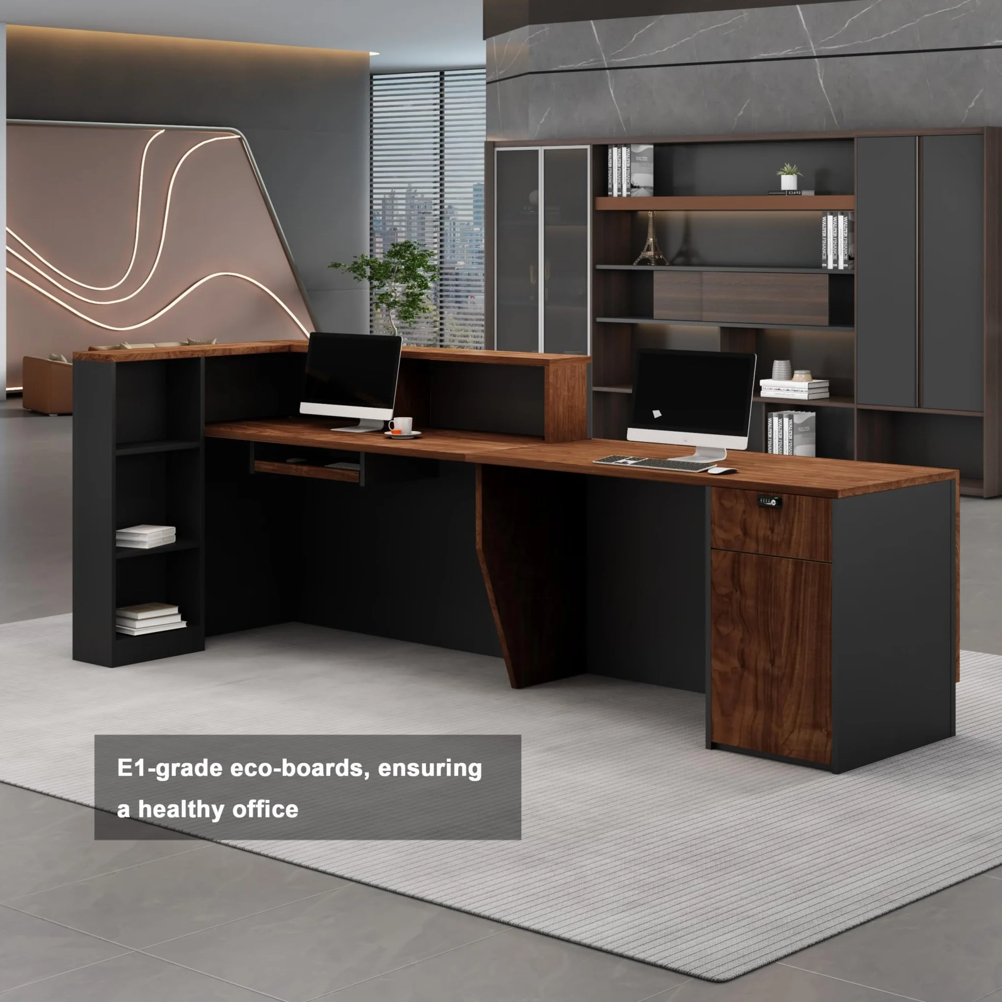 Bancone Reception Moderno per Estetica e Negozi – Banco Cassa Multifunzionale per Ufficio, Saloni, Registratori di Cassa o Reception (Senza Sedie)(Left C,200x60cm)
