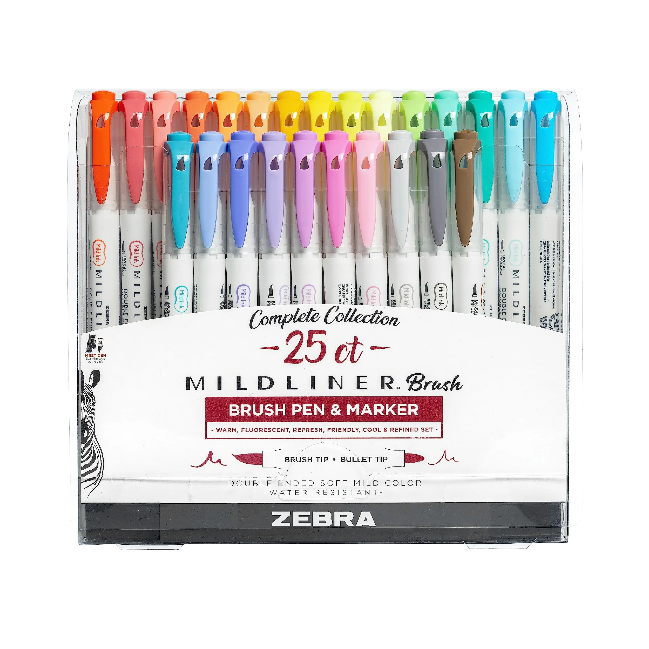 Zebra Pen Mildliner 79125 - Pennelli a doppia punta, colori assortiti di inchiostro, confezione da 25, multicolore