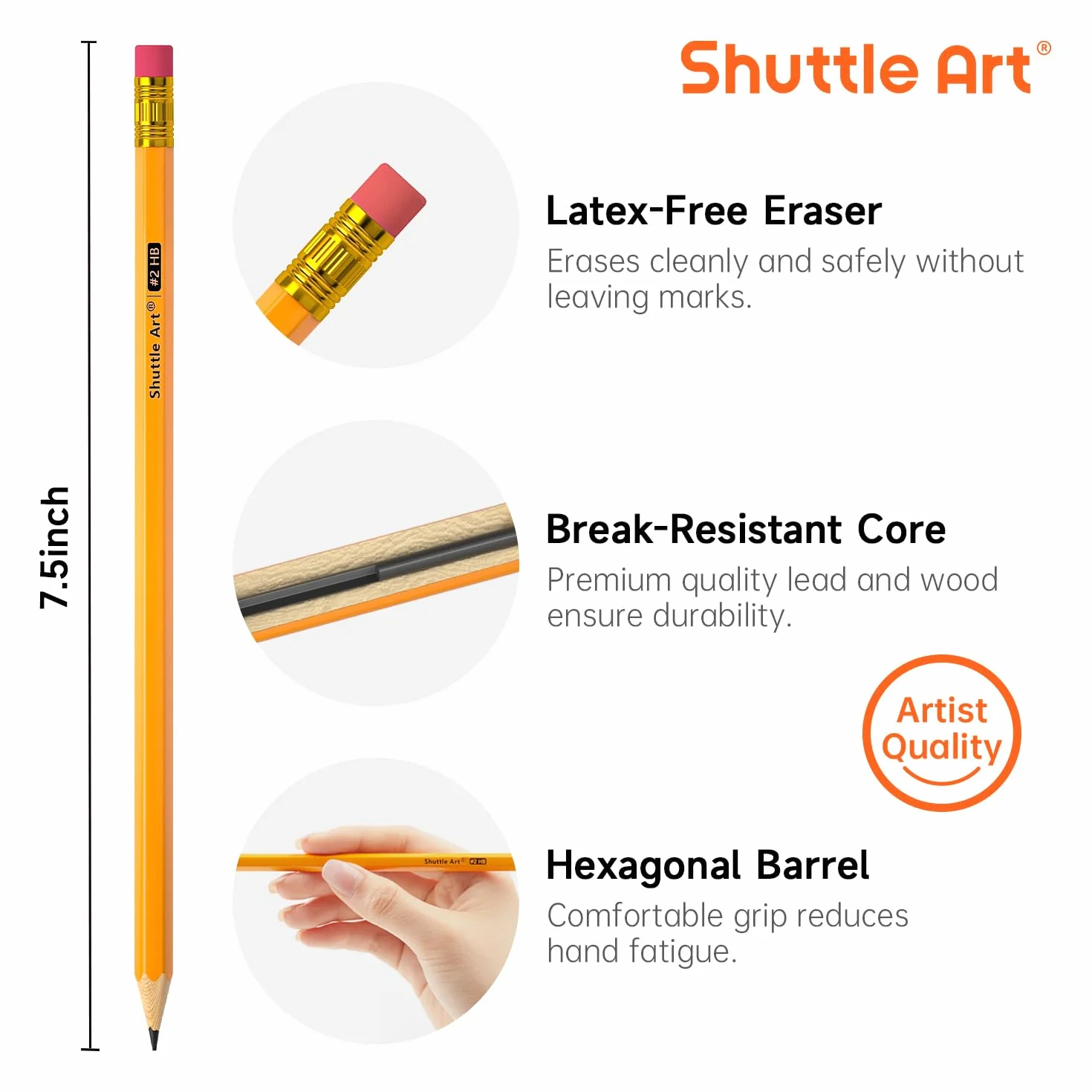 Shuttle Art Matite HB #2 Confezione da 60, Pre-temperate con Gomme, Gialle in Legno