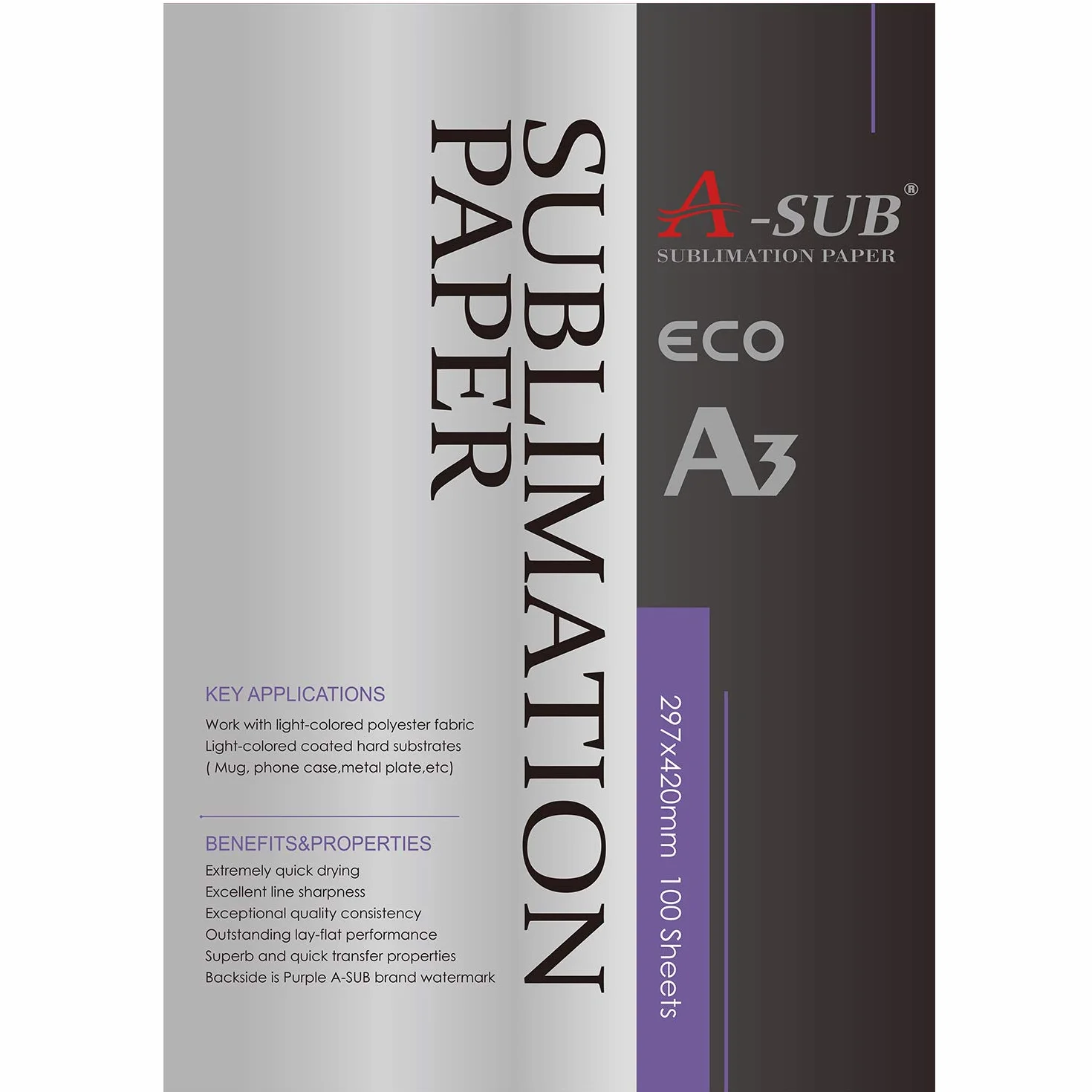 A-SUB Carta per sublimazione A3 297x420 mm 100 fogli Compatibile EPSON SAWGRASS RICOH BROTHER